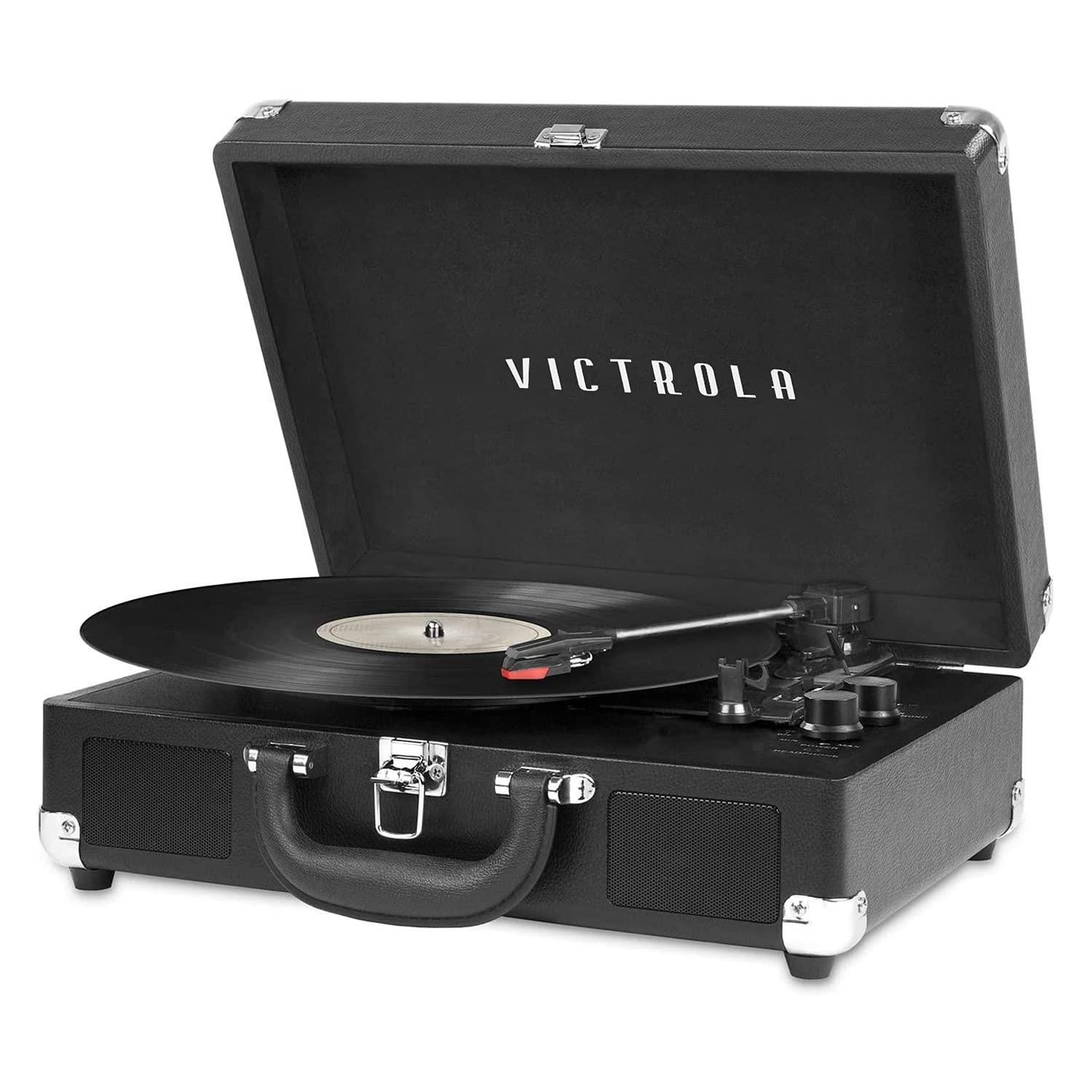 Victrola Journey Bluetooth Portable Suitcase Record Player – with Built-in Speakers, 3 Speed Vinyl Record Player, RCA Out, Headphone Jack (Black) - Image 2