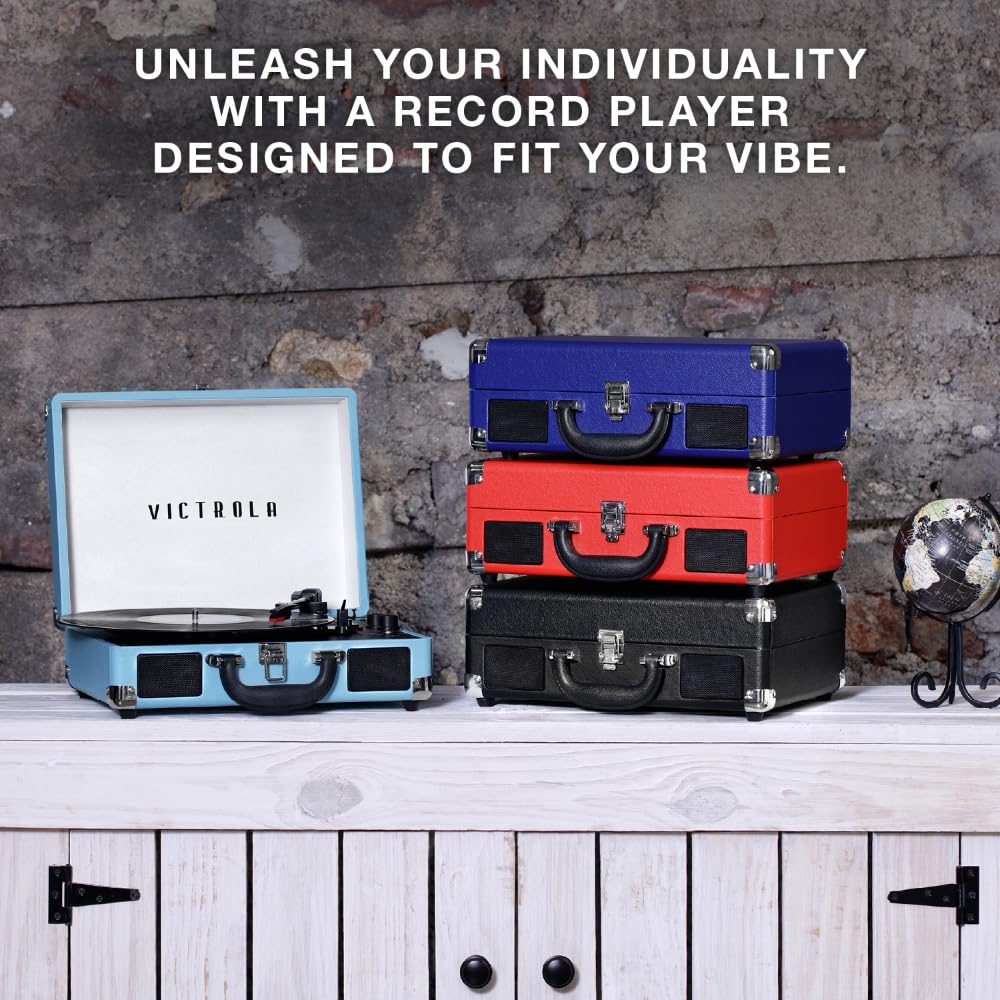 Victrola Journey Bluetooth Portable Suitcase Record Player – with Built-in Speakers, 3 Speed Vinyl Record Player, RCA Out, Headphone Jack (Black) - Image 5