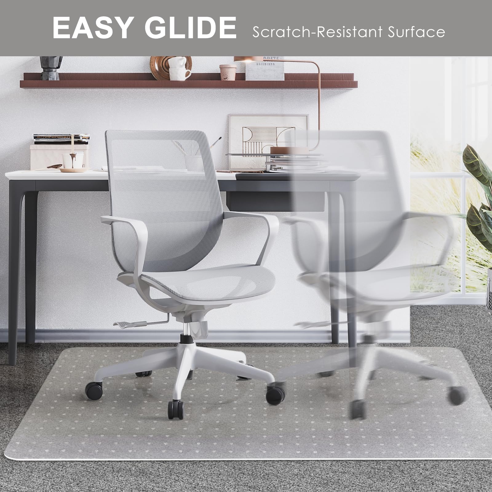 Vicwe Office Chair Mat for Carpet, 32" X 55" Heavy Duty Desk Chair Mat for Carpeted Floors, Easy Glide Rolling Plastic Floor Mat, Ship Flat,Easy to Clean with Lip - Image 6