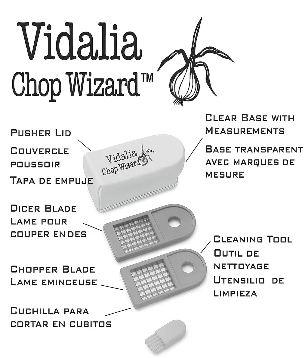 Vidalia Chop Wizard, Vegetable and Fruit Chopper with 2 Cup Base, Stainless Steel Blades, Dishwasher Safe - Image 4