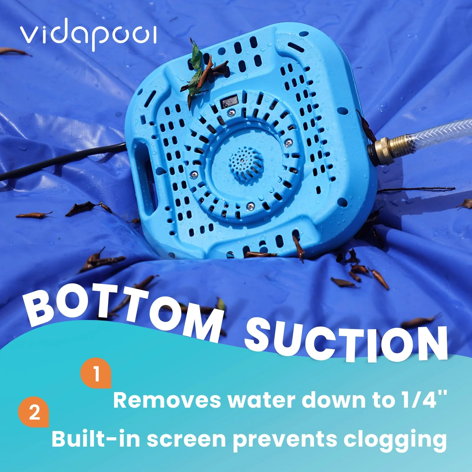 Vidapool 1/2 HP Pool Cover Pump Automatic On Off, Submersible Sump Pump Inground/Above Ground, 2169 GPH Water Removal Pump with 25 Feet Power Cord for Swimming Pool, Pond, Basement, Window Well - Image 3