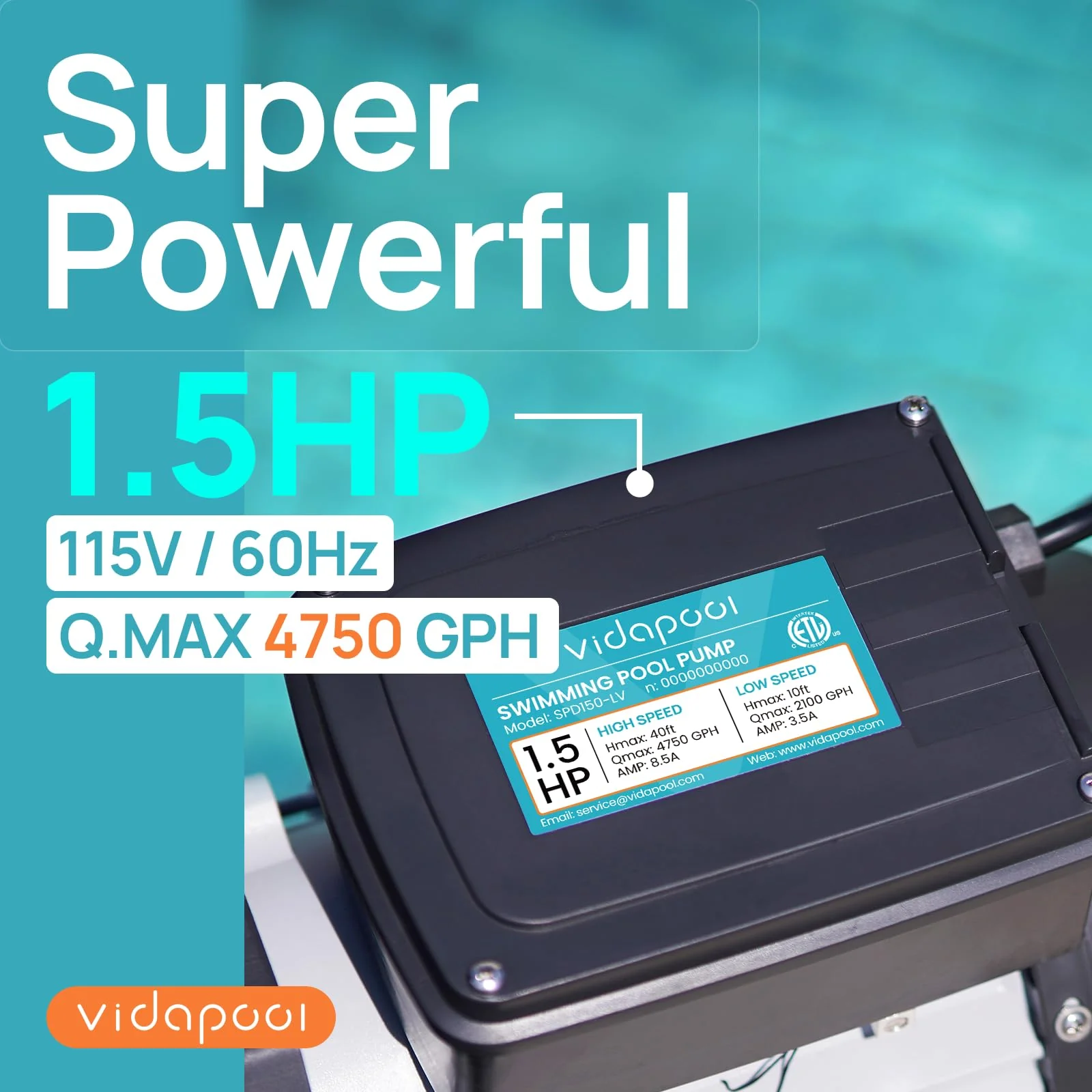 VIDAPOOL In/Above Ground Pool Pump Self Primming High Flow,Grey - Image 3