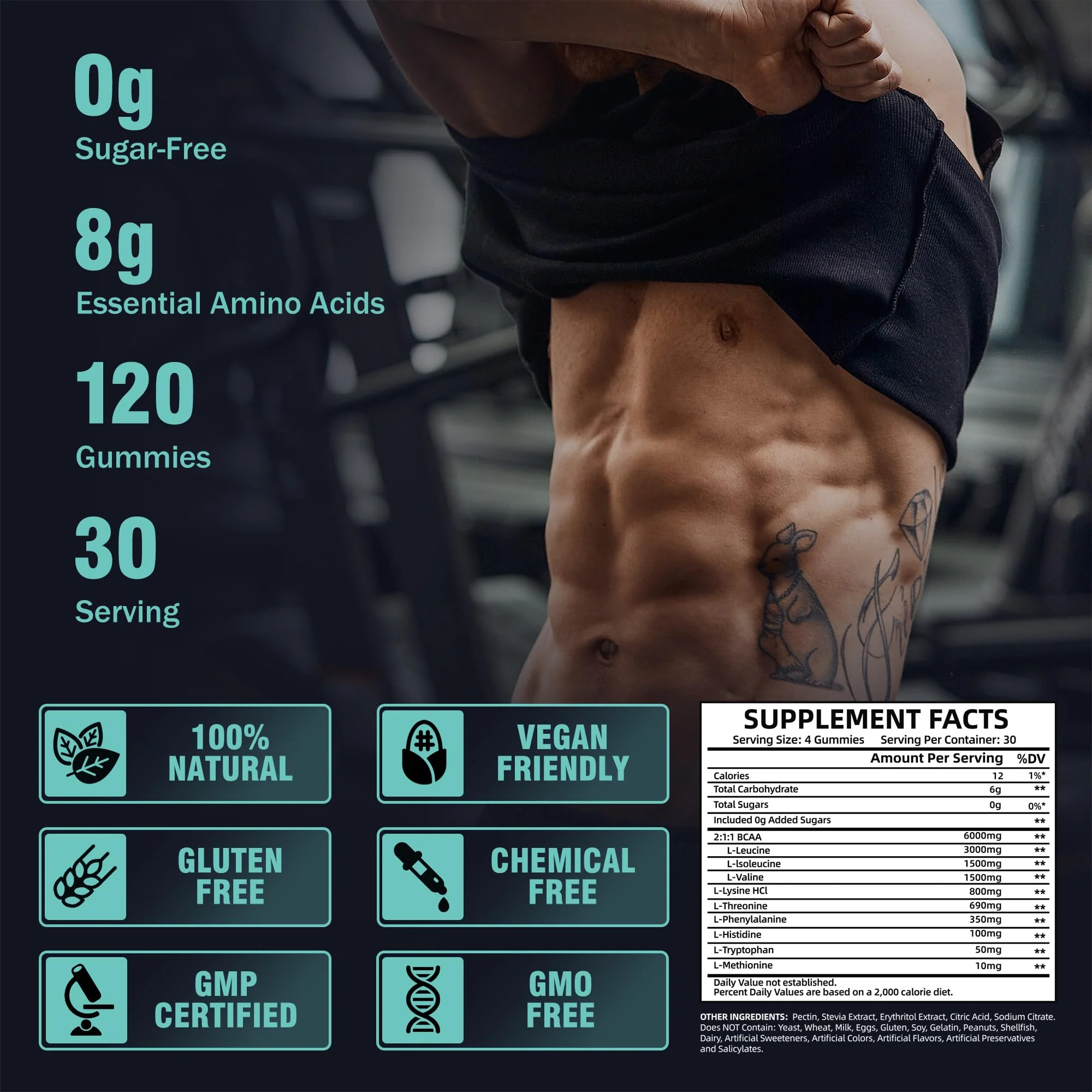 VIFSSG EAA Gummies 120 Gummies (Blue Raspberry), Essential Amino Acids - All 9 Essential Aminos (EAA) and All Branched-Chain Aminos (BCAAs), Non-GMO, Gluten Free, Vegetarian Friendly - Image 3