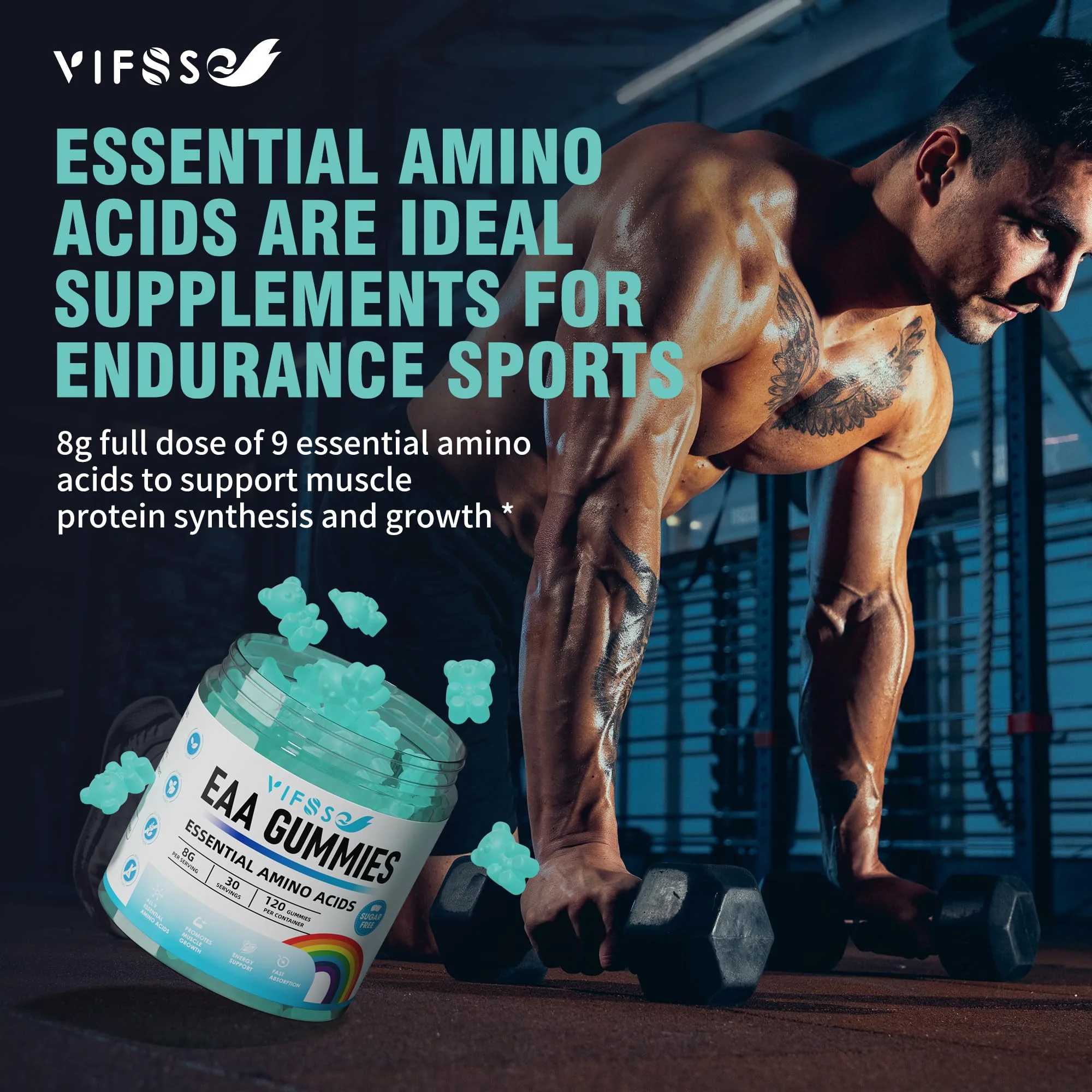 VIFSSG EAA Gummies 120 Gummies (Blue Raspberry), Essential Amino Acids - All 9 Essential Aminos (EAA) and All Branched-Chain Aminos (BCAAs), Non-GMO, Gluten Free, Vegetarian Friendly - Image 4