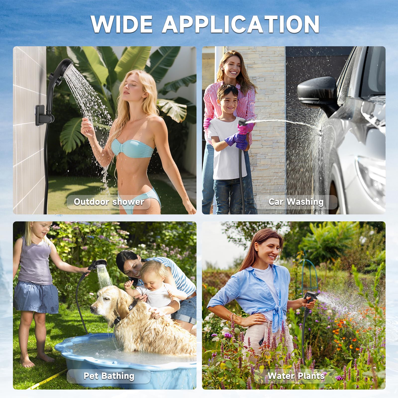 vignuto Portable Shower for Camping, Rechargeable Camping Shower kit with LED Display of Battery Level and Temperature, Lasting-150 Mins, Suitable for Outdoor Shower, Pet Bath, Car Washing - Image 4