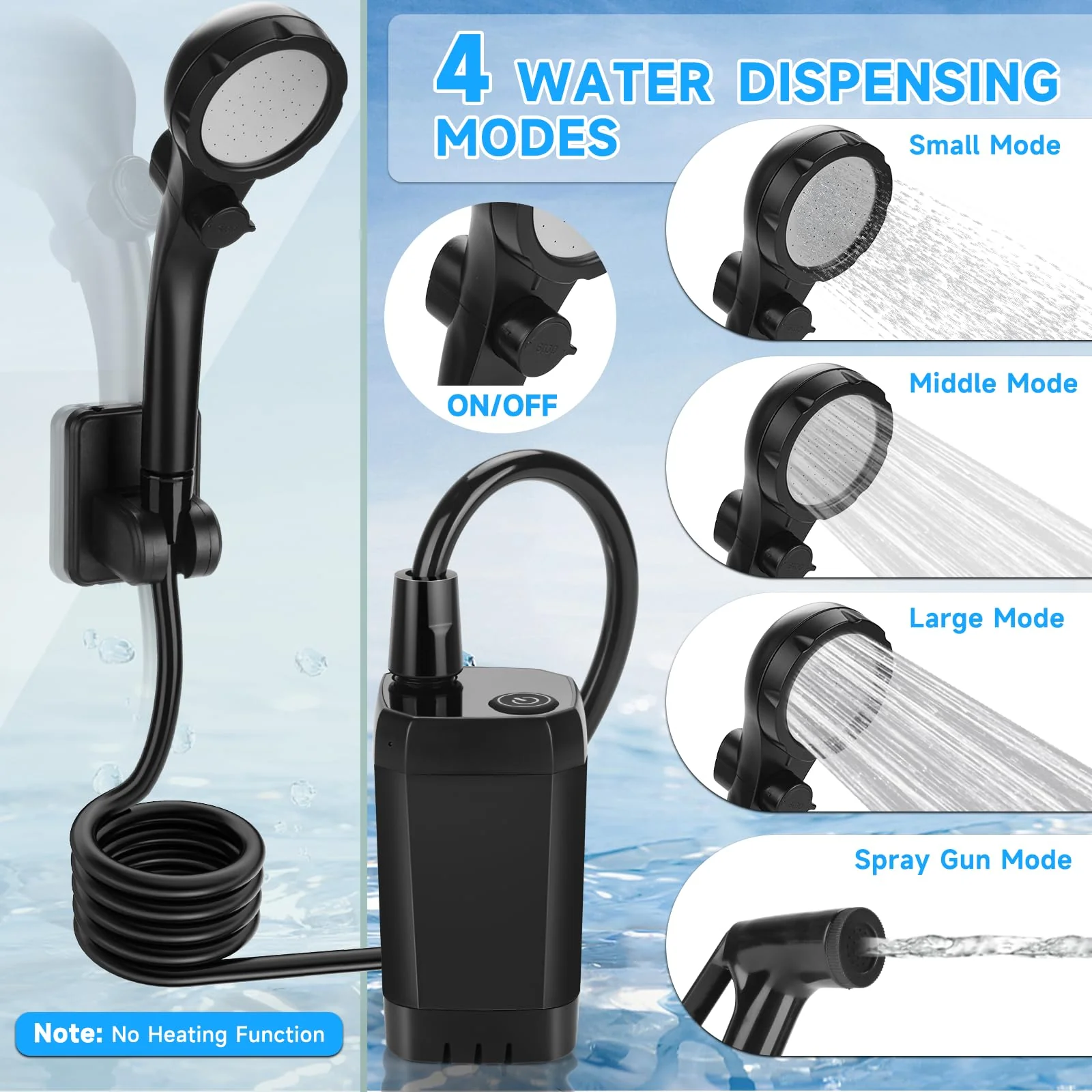 vignuto Portable Shower for Camping, Rechargeable Camping Shower kit with LED Display of Battery Level and Temperature, Lasting-150 Mins, Suitable for Outdoor Shower, Pet Bath, Car Washing - Image 6