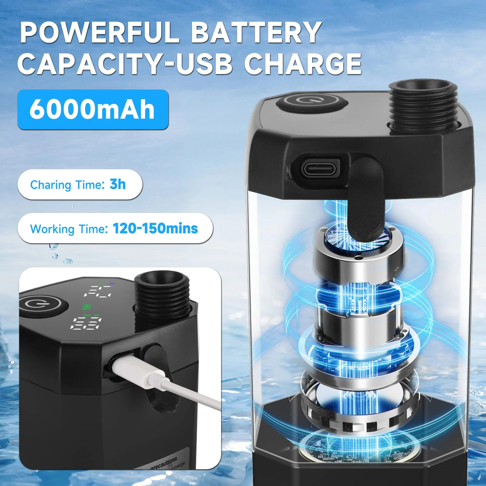 vignuto Portable Shower for Camping, Rechargeable Camping Shower kit with LED Display of Battery Level and Temperature, Lasting-150 Mins, Suitable for Outdoor Shower, Pet Bath, Car Washing - Image 7