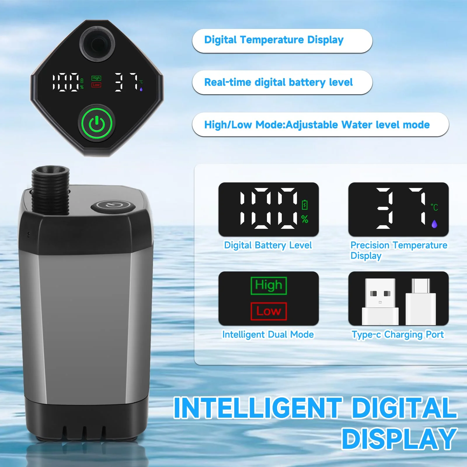vignuto Portable Shower for Camping, Rechargeable Camping Shower kit with LED Display of Battery Level and Temperature, Lasting-150 Mins, Suitable for Outdoor Shower, Pet Bath, Car Washing - Image 5