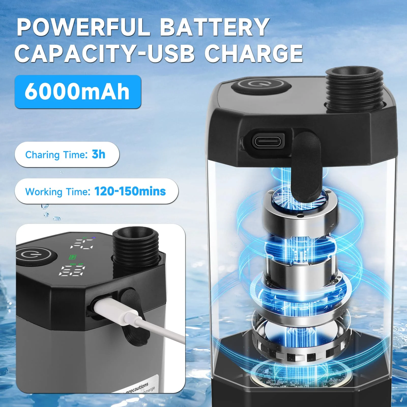 vignuto Portable Shower for Camping, Rechargeable Camping Shower kit with LED Display of Battery Level and Temperature, Lasting-150 Mins, Suitable for Outdoor Shower, Pet Bath, Car Washing - Image 6