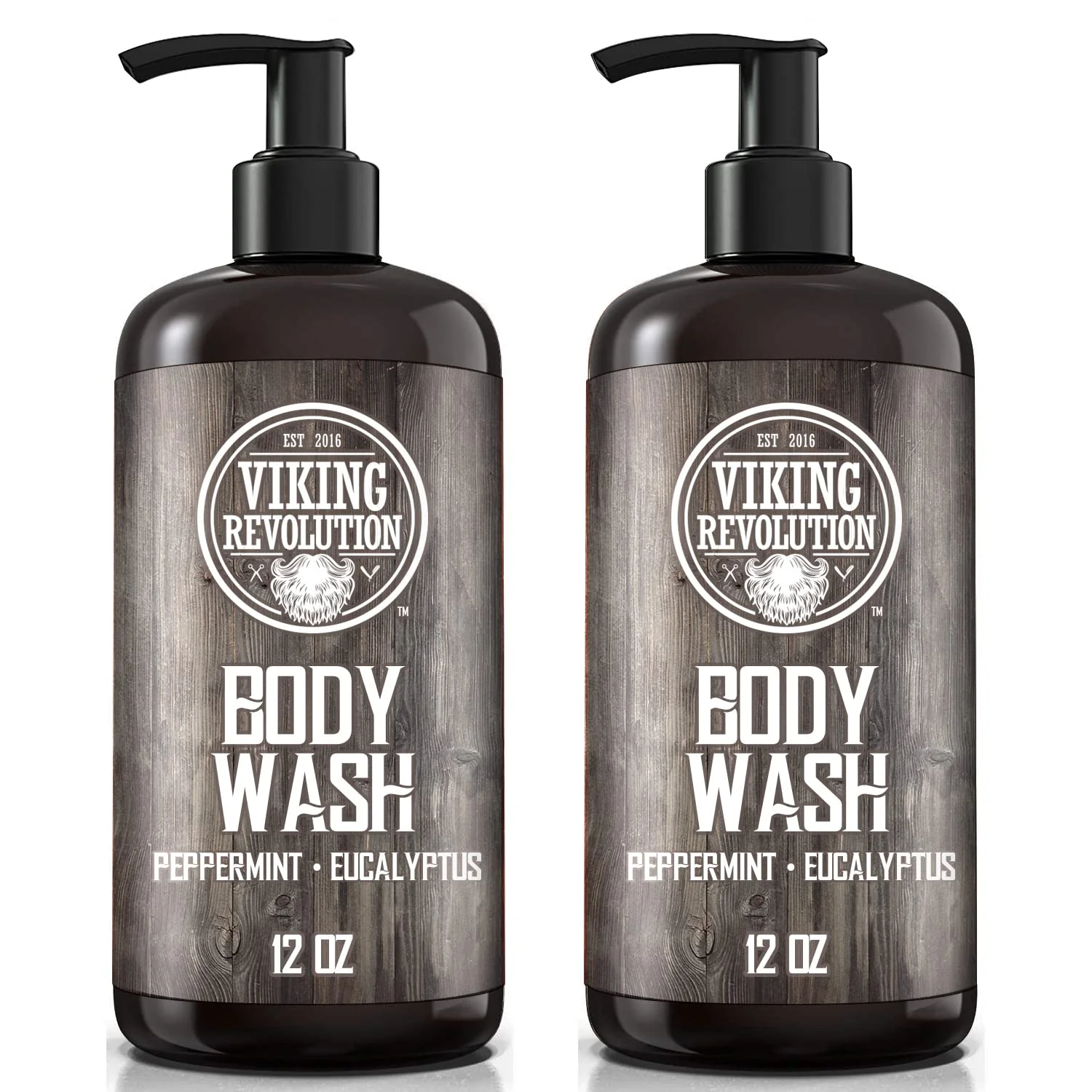 Viking Revolution Men's Body Wash - Eucalyptus Peppermint Body Wash for Men - Mens Natural Body Wash with Vitamin E and Rosemary Oil - Mens Shower Gel Liquid Soap - Peppermint Mens Bodywash (2 Pack)