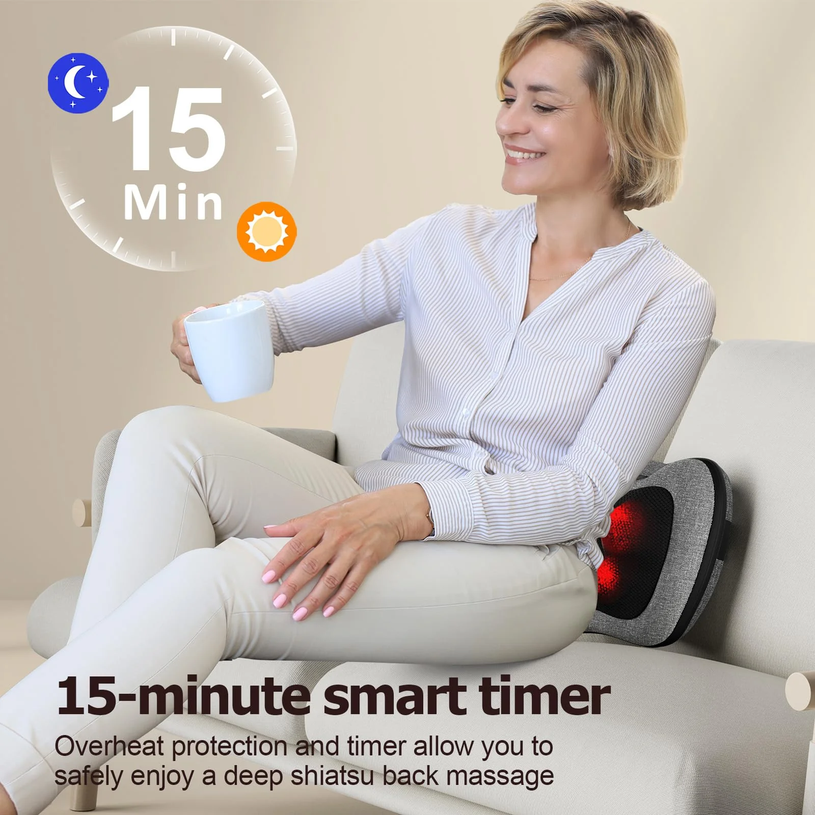 VIKTOR JURGEN Shiatsu Back Massager with Heat, Mothers Day Gifts for Mom, Dad, Women, Men, Deep Tissue Massage for Neck, Shoulder, Upper & Lower Back Pain Relief, Electric Kneading 3D Massage Pillow - Image 3