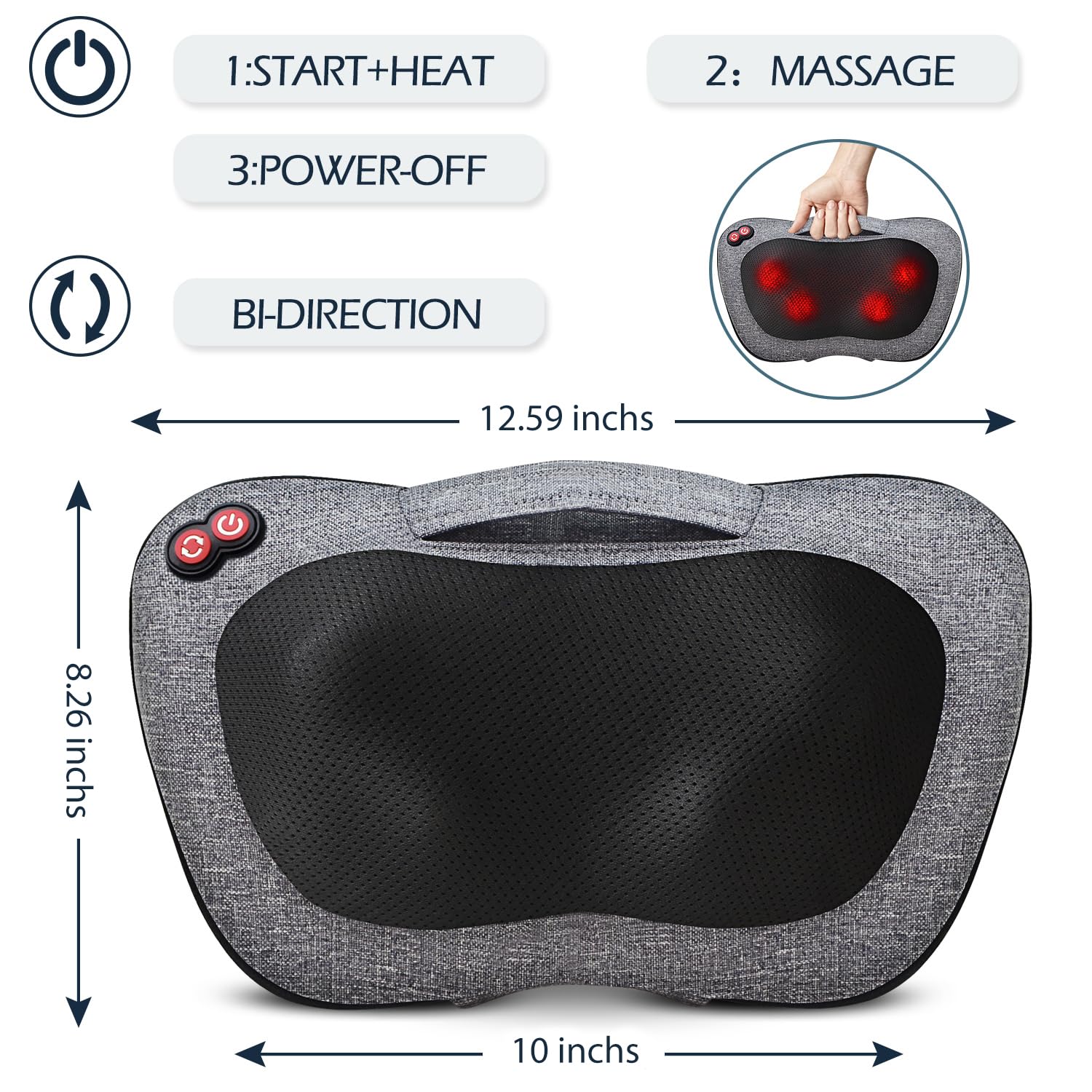 VIKTOR JURGEN Shiatsu Back Massager with Heat, Mothers Day Gifts for Mom, Dad, Women, Men, Deep Tissue Massage for Neck, Shoulder, Upper & Lower Back Pain Relief, Electric Kneading 3D Massage Pillow - Image 6
