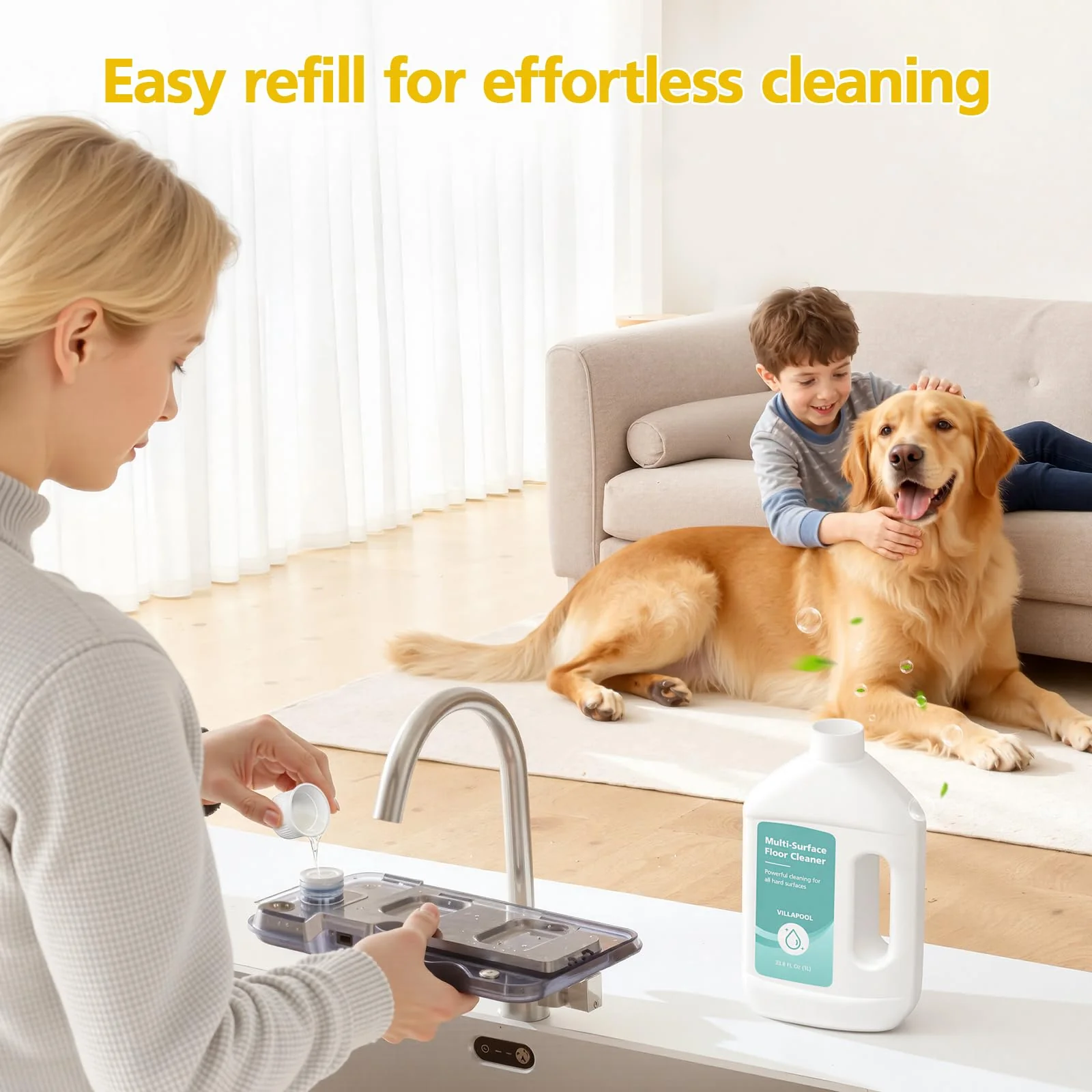 VILLAPOOL Floor Cleaning Solution Compatible with Dreame All Robot Vacuums & Wet Dry Vacuums, Residue-Free Multi-Surface Cleaner, 33.81 Fl Oz Original Scent - Image 3