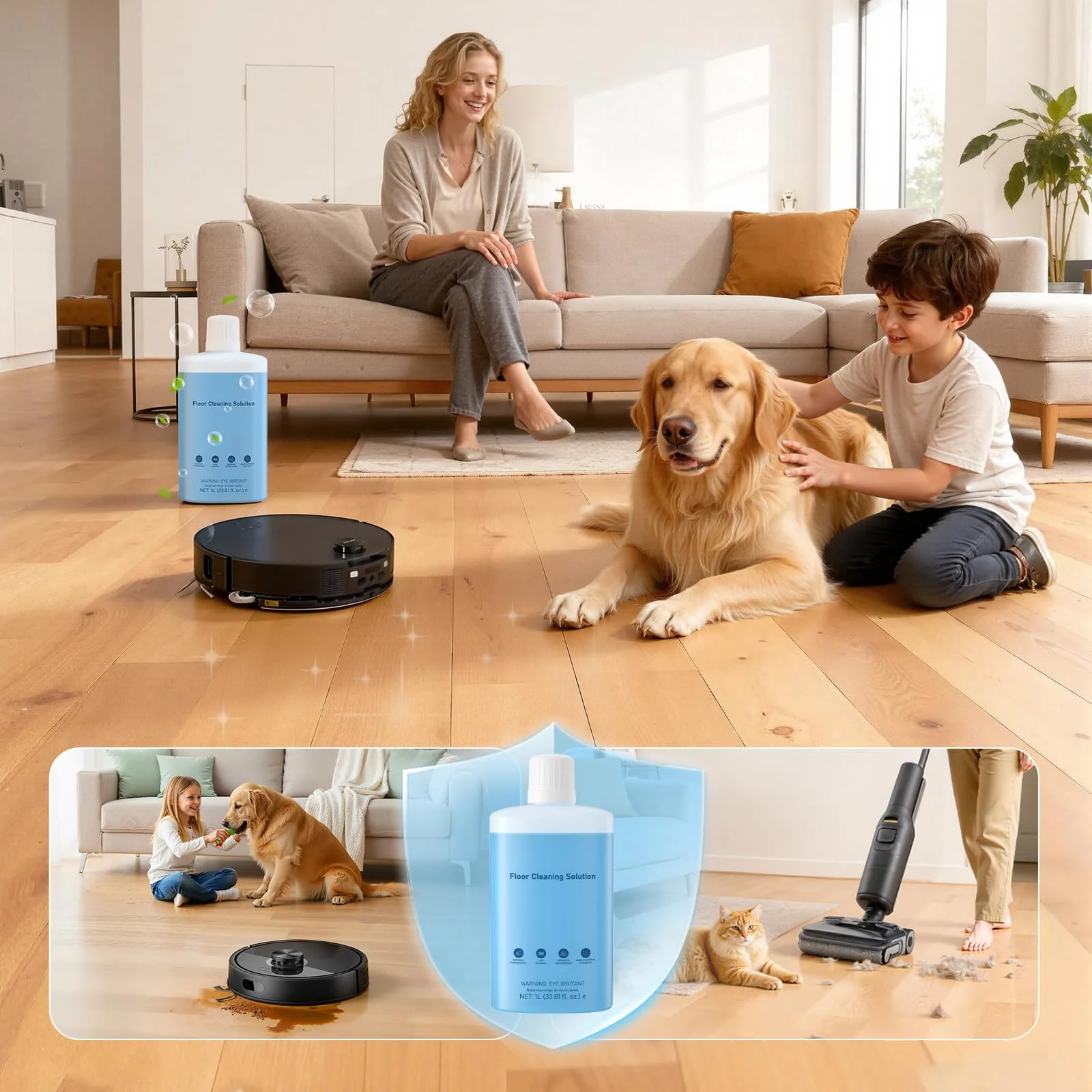VILLAPOOL Floor Cleaning Solution Compatible with Roborock Robot Vacuums & Wet Dry Vacuums, Deep Cleaning Formula for Hardwood, Tile & Laminate Floors, Gentle and Powerful, 1L (33.8 fl oz) - Image 2