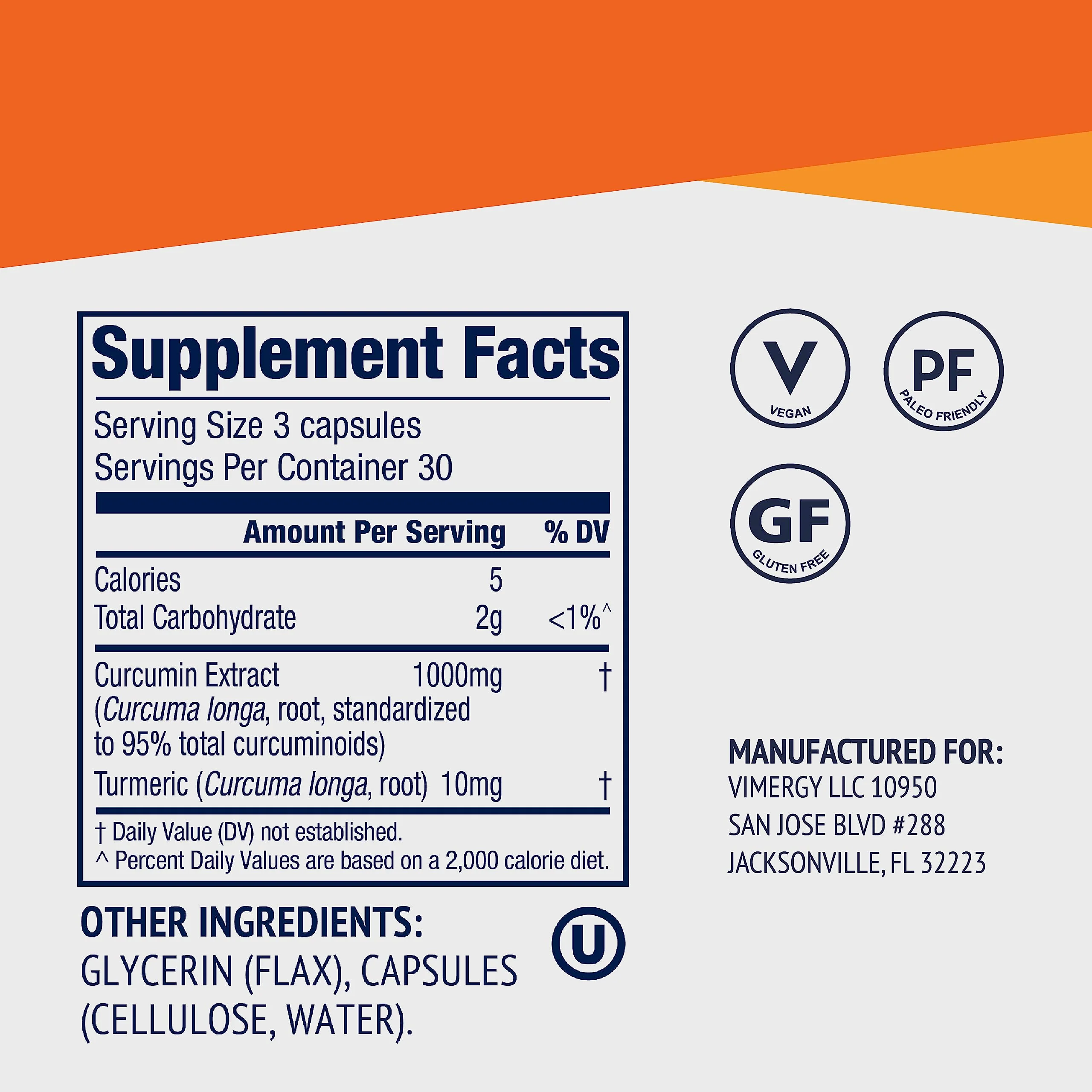 Vimergy Curcumin with Turmeric Supplement, 1000mg Curcumin Extract/Serving – Liquid Capsules - Non-GMO, Gluten-Free, Kosher, Vegan & Paleo Friendly Turmeric Curcumin Supplement - Image 4