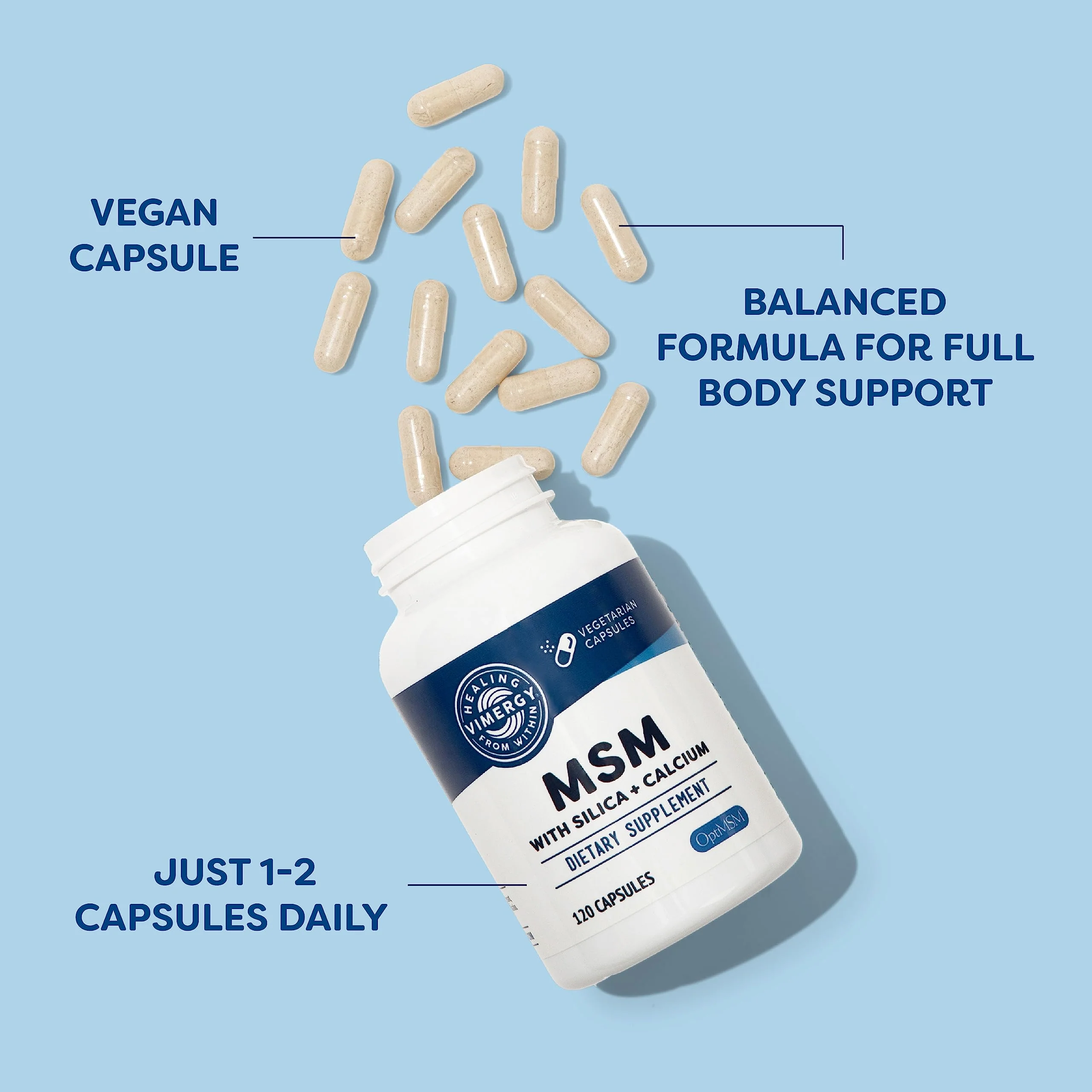 Vimergy MSM with Silica + Calcium Capsules, 120 Servings – Supports Bone Health – Promotes Hair & Nail Health – Non-GMO, Gluten-Free, Kosher, Soy-Free, Corn-Free, Vegan & Paleo Friendly - Image 5