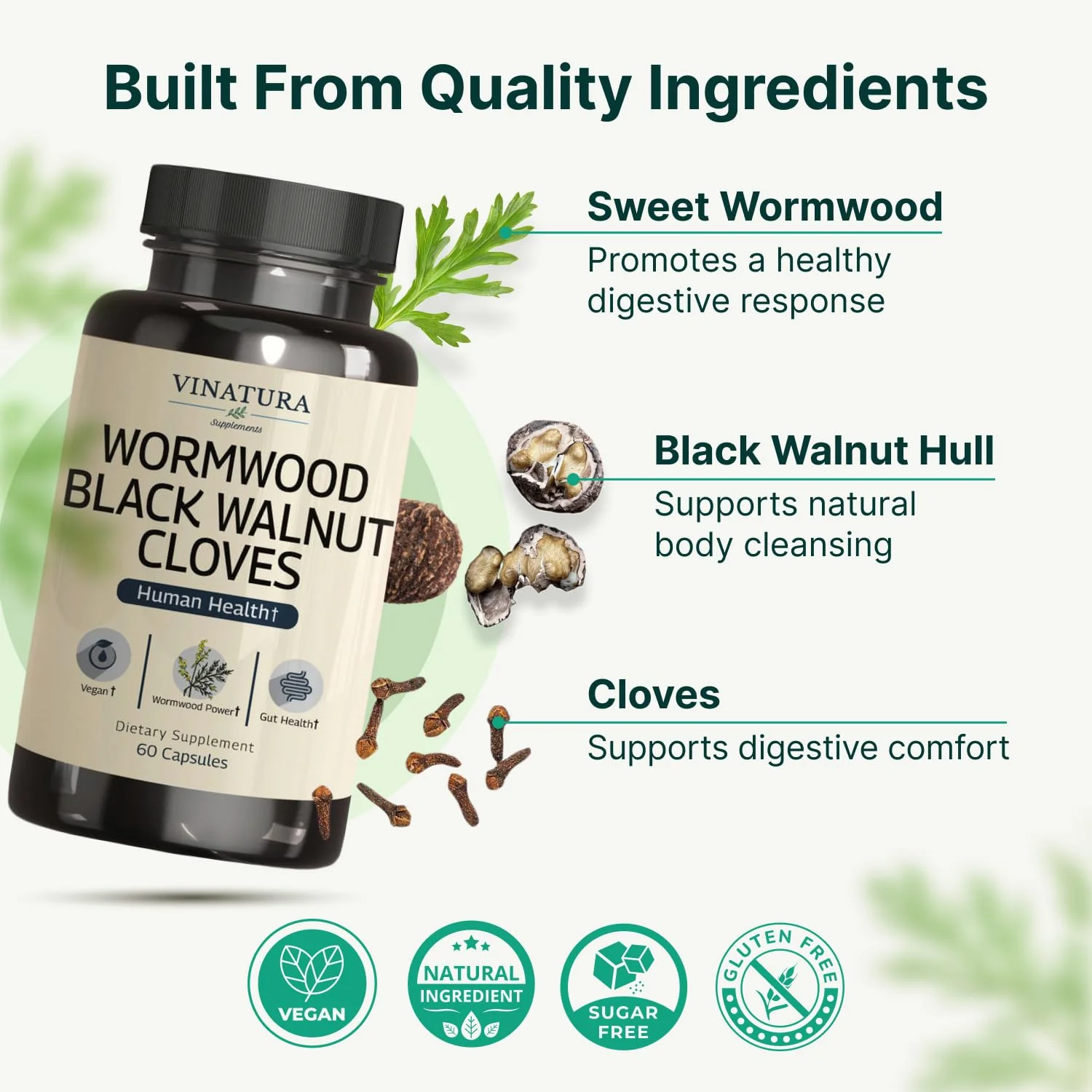 VINATURA Wormwood Black Walnut Clove Capsules - Cleanse, Detox, Intestinal Guard Formula Supplement for Humans, with Wormwood herb, Black Walnut Extract Combination, 60 Capsules - Image 2
