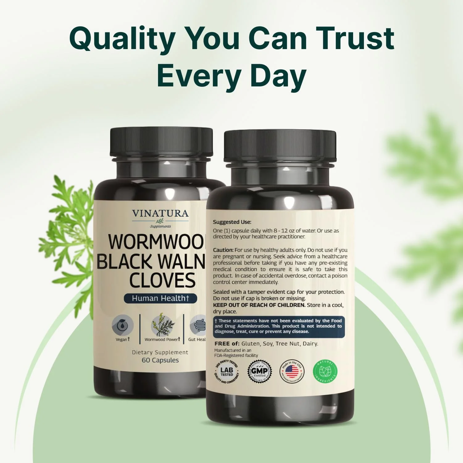 VINATURA Wormwood Black Walnut Clove Capsules - Cleanse, Detox, Intestinal Guard Formula Supplement for Humans, with Wormwood herb, Black Walnut Extract Combination, 60 Capsules - Image 8