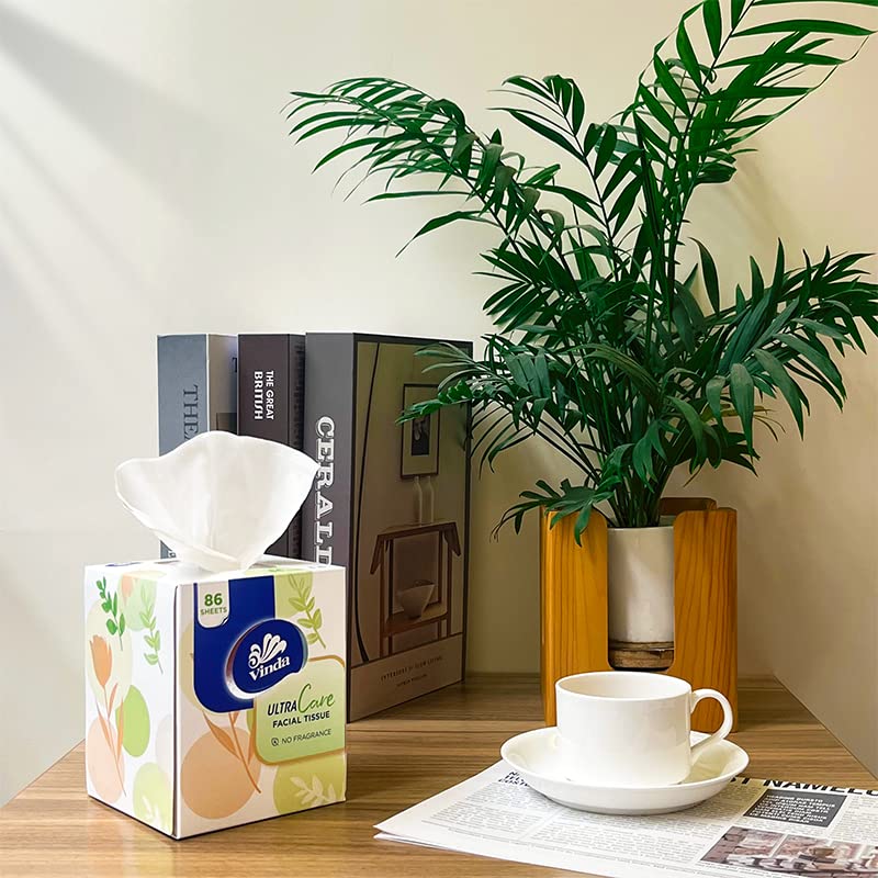 Vinda 3-Ply Ultra Care Facial Tissues, 86 Count Each Box, 8 Cube Boxes - Image 3