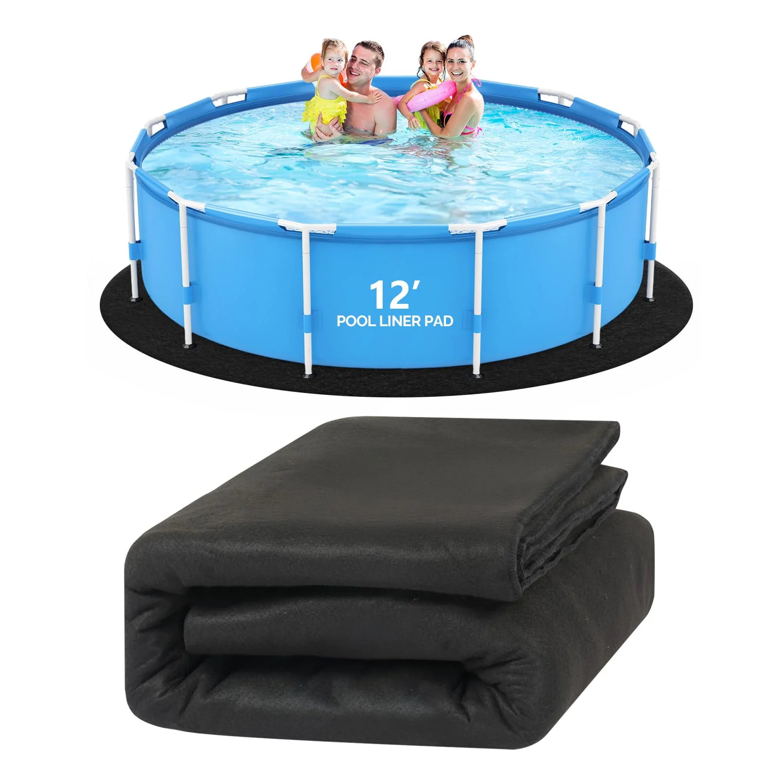 VINGLI 12 FT Pool Pad for Above Ground Pool, Upgraded Extra Thick Swimming Pool Liner Pad 12 FT Round, Prevent Punctures Weed Barrier, Under Pool Mat Pool Protection, Black