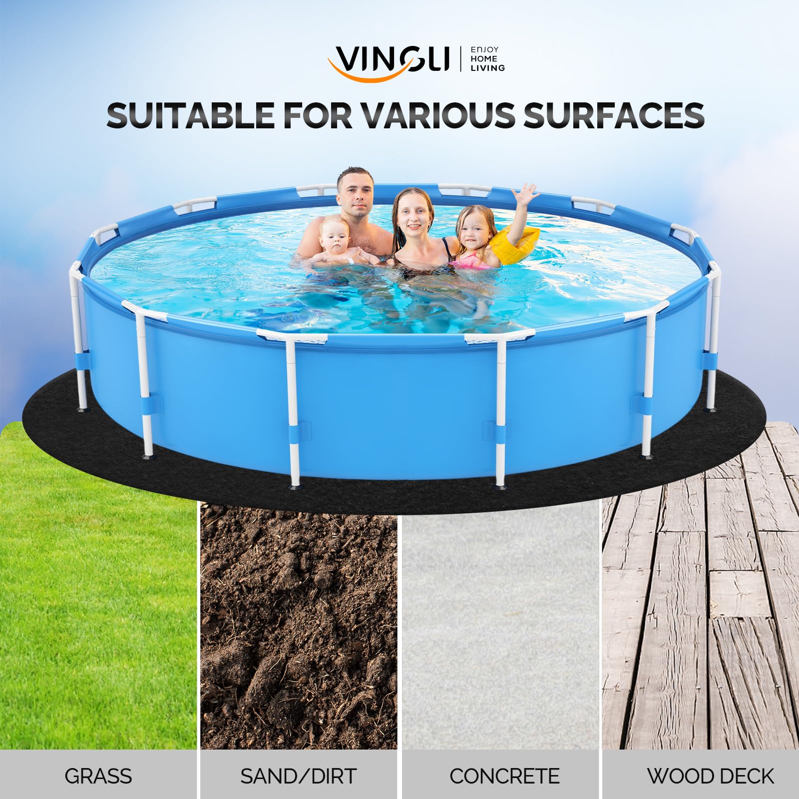 VINGLI 12 FT Pool Pad for Above Ground Pool, Upgraded Extra Thick Swimming Pool Liner Pad 12 FT Round, Prevent Punctures Weed Barrier, Under Pool Mat Pool Protection, Black - Image 5