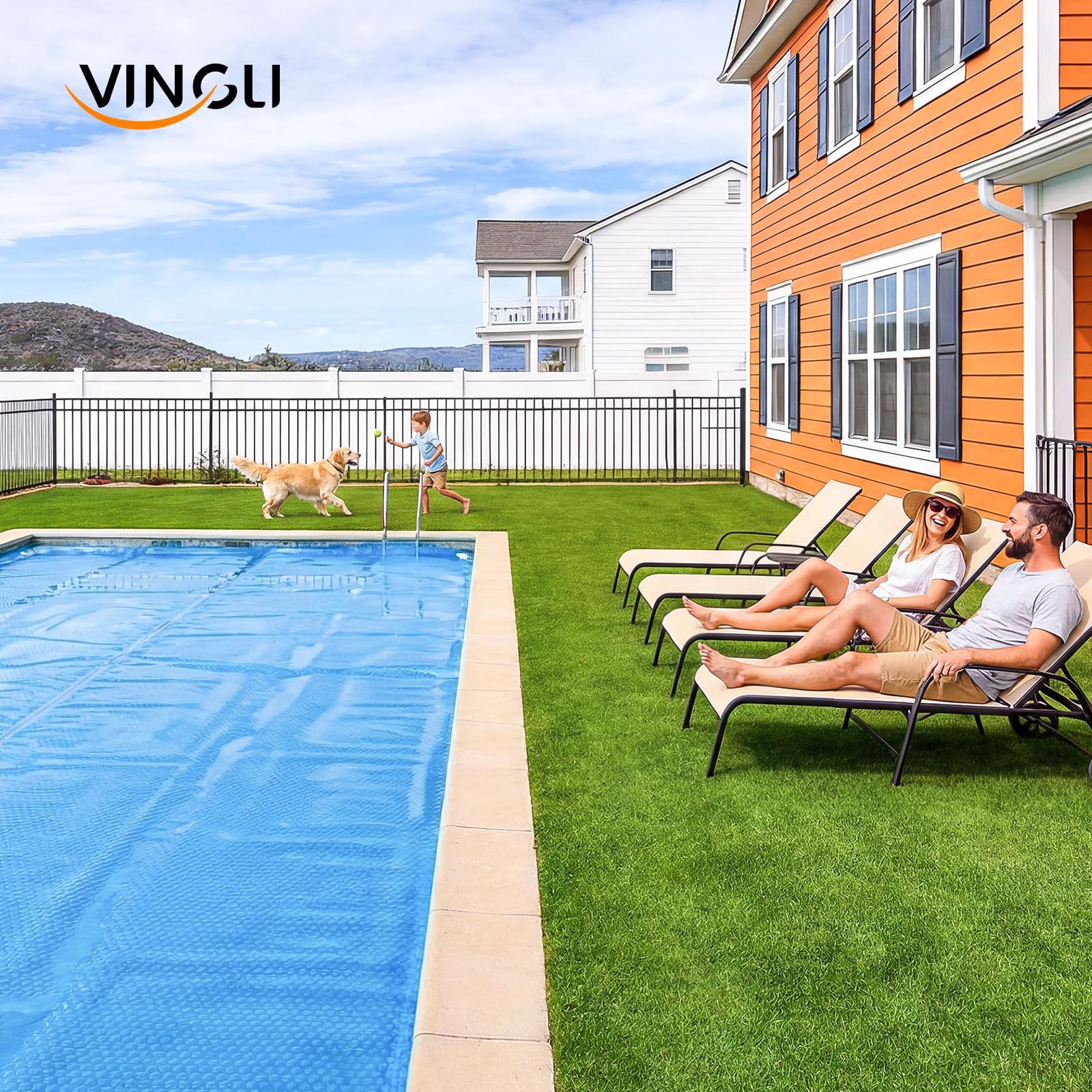 VINGLI 12Mil Solar Pool Cover, Rectangle Solar Blanket-Heavy Duty Solar Pool Cover for Above Ground Pool-Pool Solar Cover for Inground Pool (Blue, 14'x28' Rectangular) - Image 3