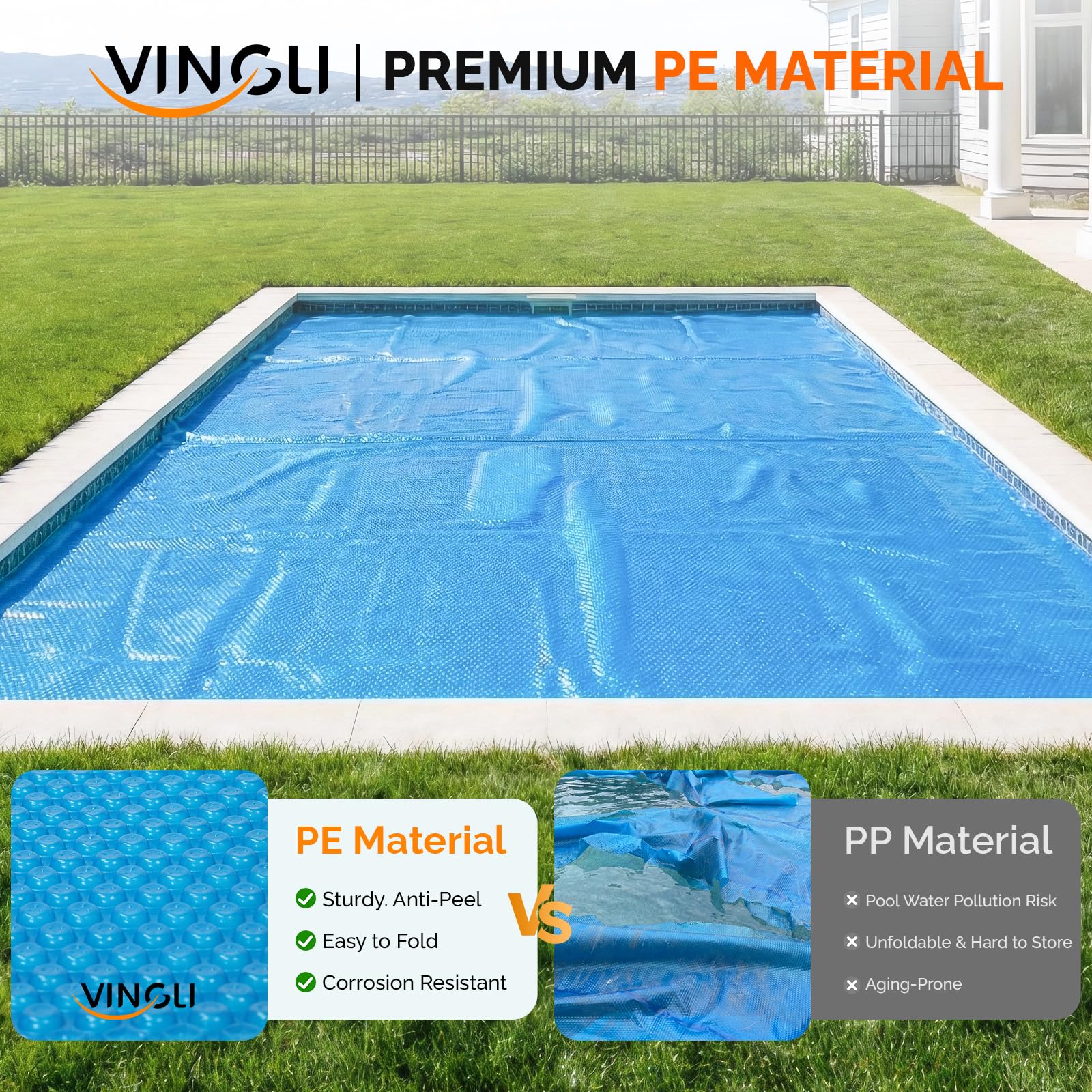 VINGLI 12Mil Solar Pool Cover, Rectangle Solar Blanket-Heavy Duty Solar Pool Cover for Above Ground Pool-Pool Solar Cover for Inground Pool (Blue, 16'x32' Rectangular) - Image 7