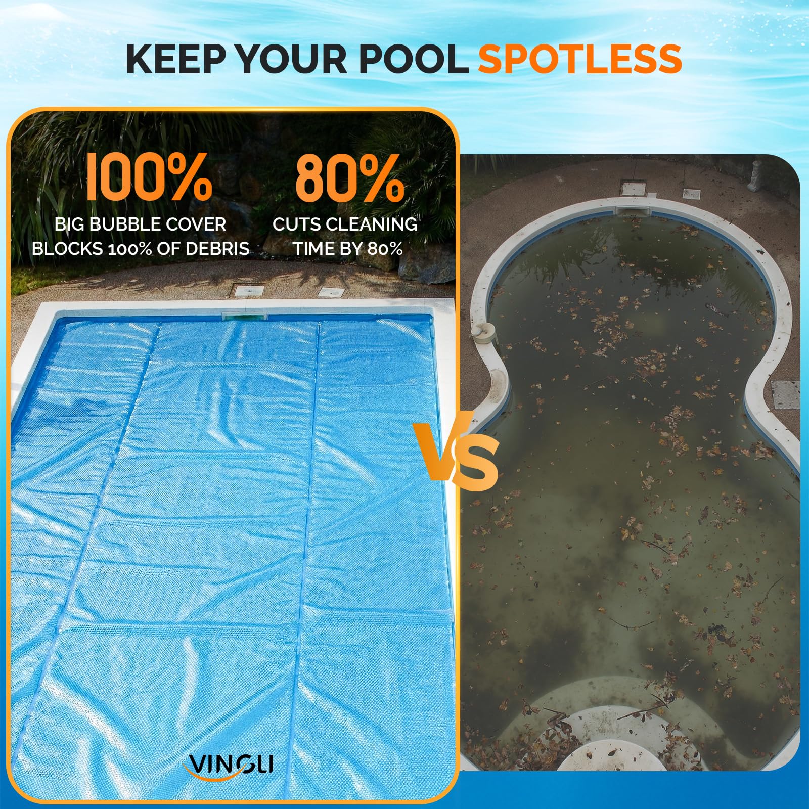 VINGLI 12Mil Solar Pool Cover, Rectangle Solar Blanket-Heavy Duty Solar Pool Cover for Above Ground Pool-Pool Solar Cover for Inground Pool (Blue, 16'x32' Rectangular) - Image 8