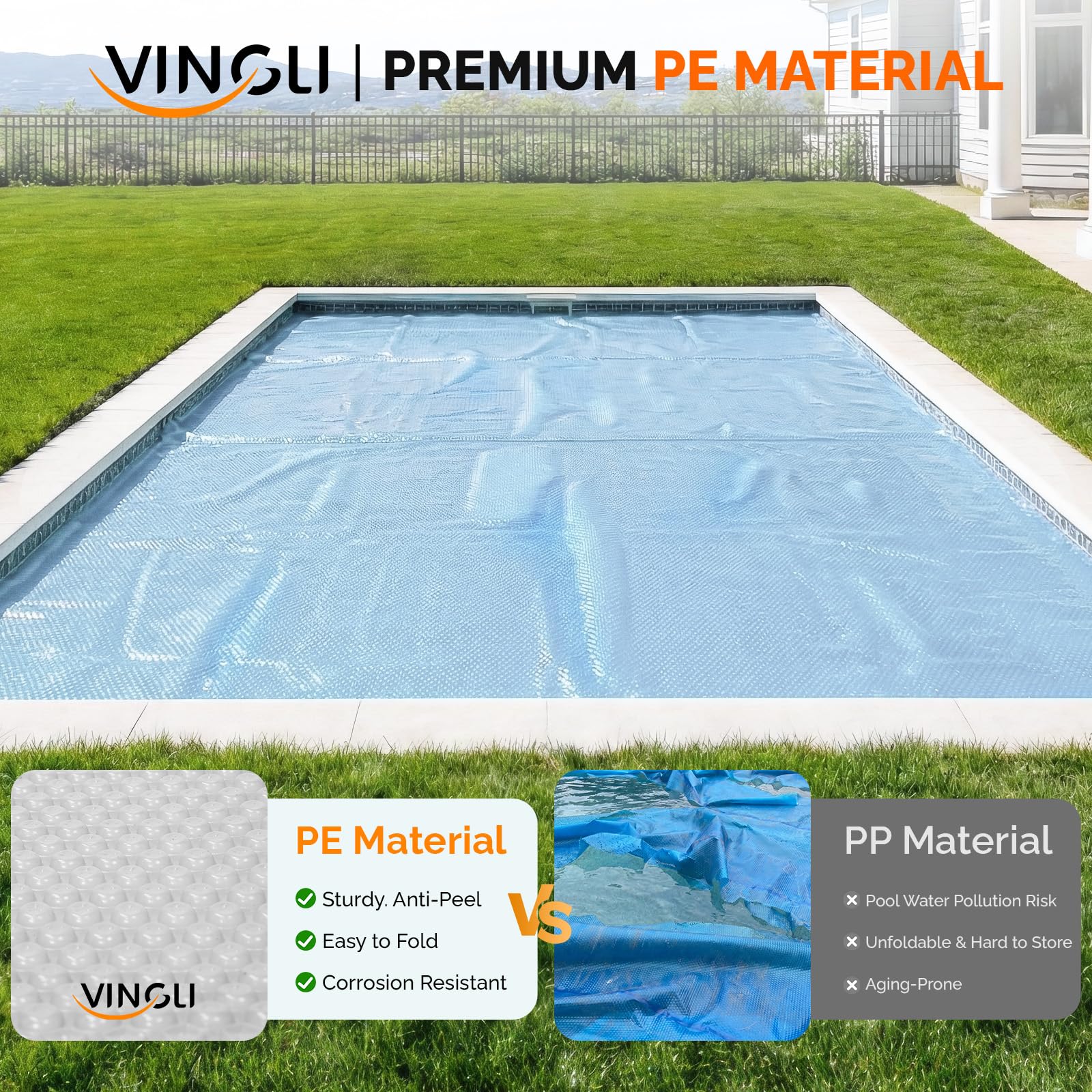 VINGLI 12Mil Solar Pool Cover, Rectangle Solar Blanket-Heavy Duty Solar Pool Cover for Above Ground Pool-Pool Solar Cover for Inground Pool (Clear, 18'x36' Rectangular) - Image 5