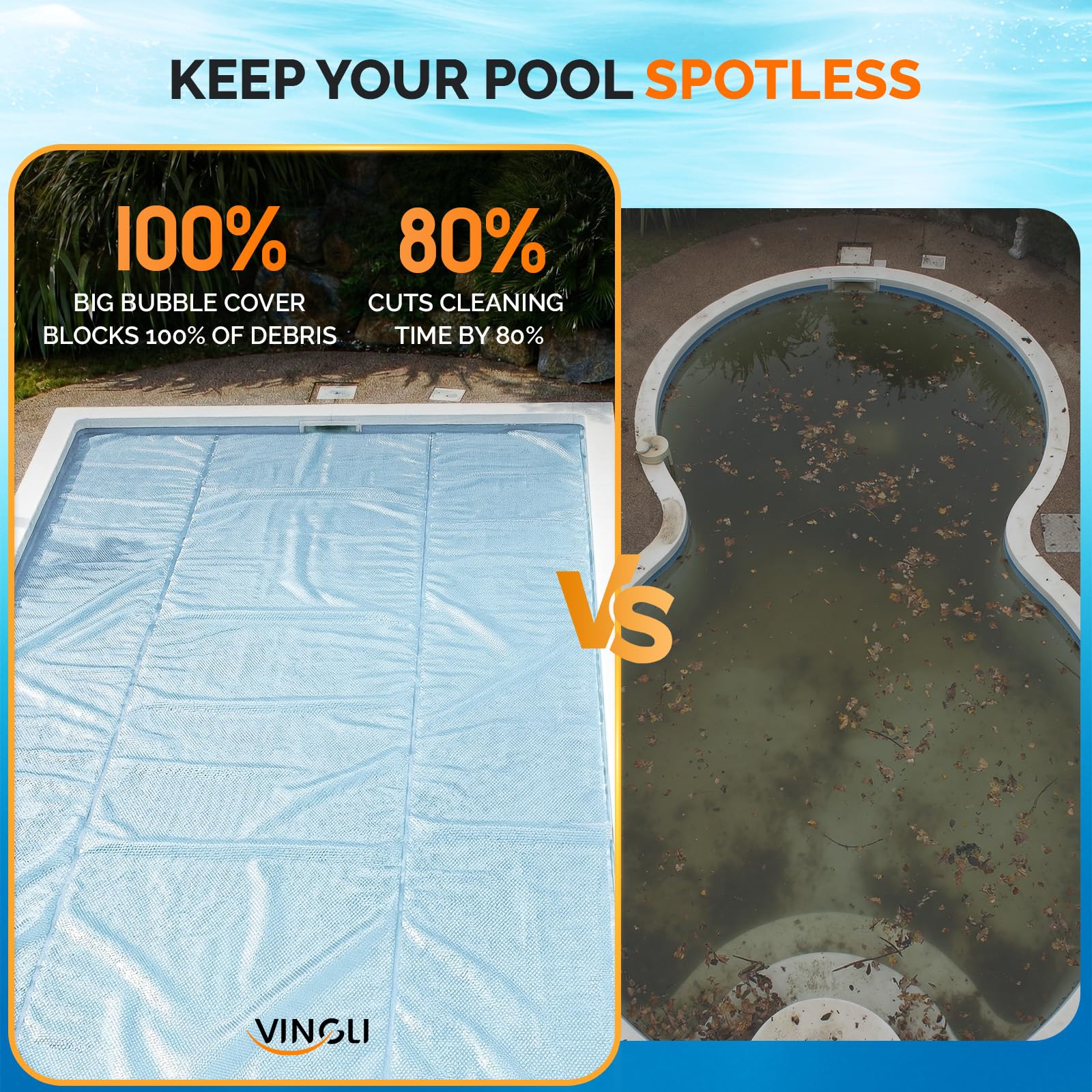 VINGLI 12Mil Solar Pool Cover, Rectangle Solar Blanket-Heavy Duty Solar Pool Cover for Above Ground Pool-Pool Solar Cover for Inground Pool (Clear, 18'x36' Rectangular) - Image 7