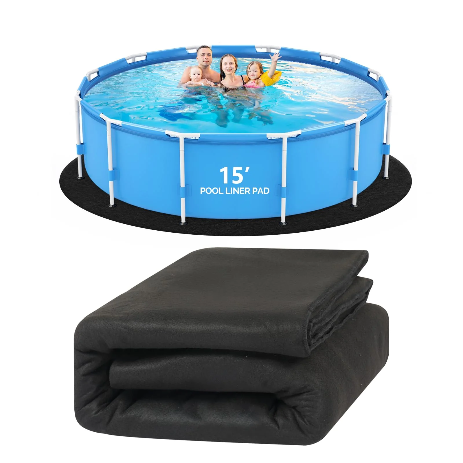 VINGLI 15 FT Pool Pad for Above Ground Pool, Upgraded Extra Thick Swimming Pool Liner Pad 15 FT Round, Prevent Punctures Weed Barrier, Under Pool Mat Pool Protection, Black