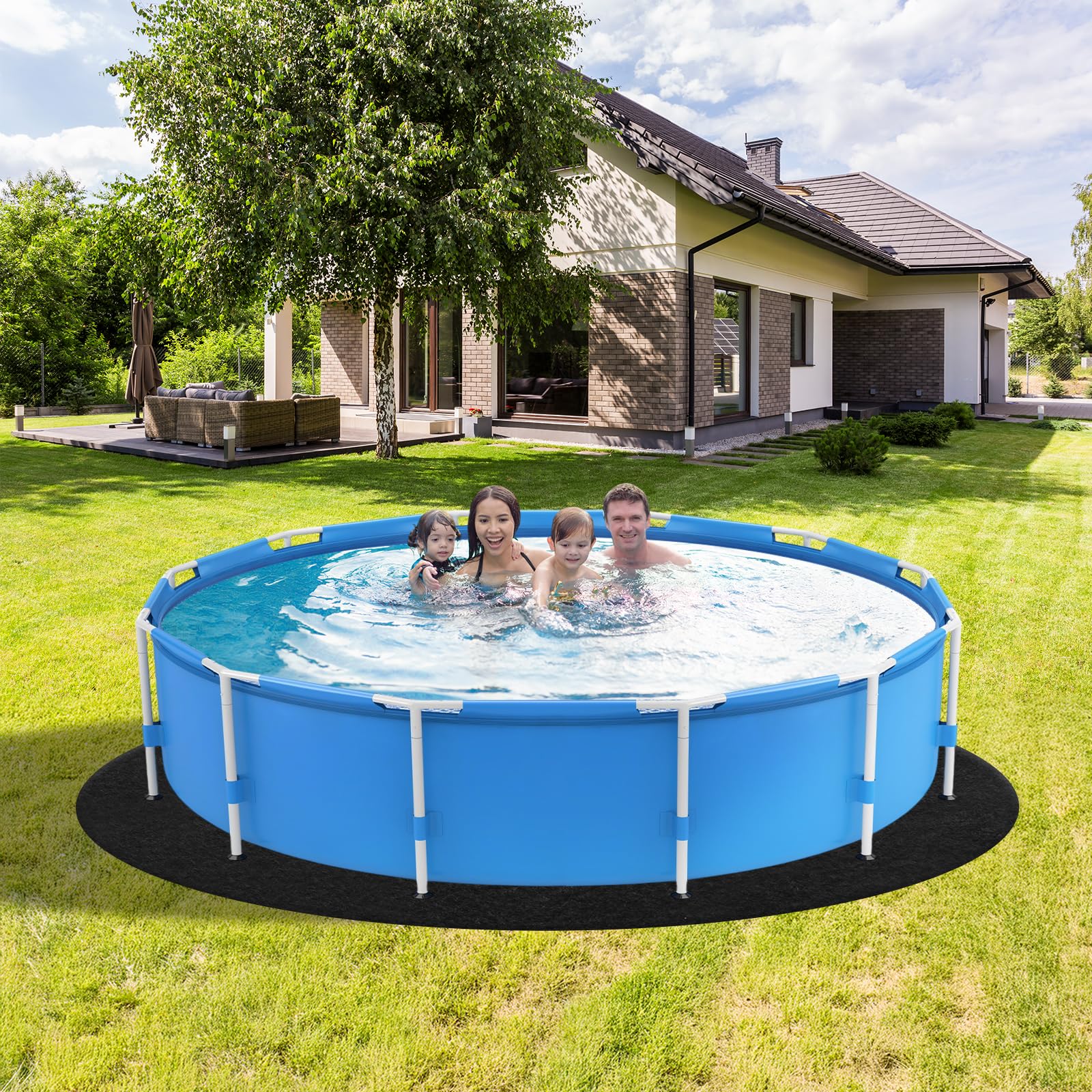 VINGLI 15 FT Pool Pad for Above Ground Pool, Upgraded Extra Thick Swimming Pool Liner Pad 15 FT Round, Prevent Punctures Weed Barrier, Under Pool Mat Pool Protection, Black - Image 2