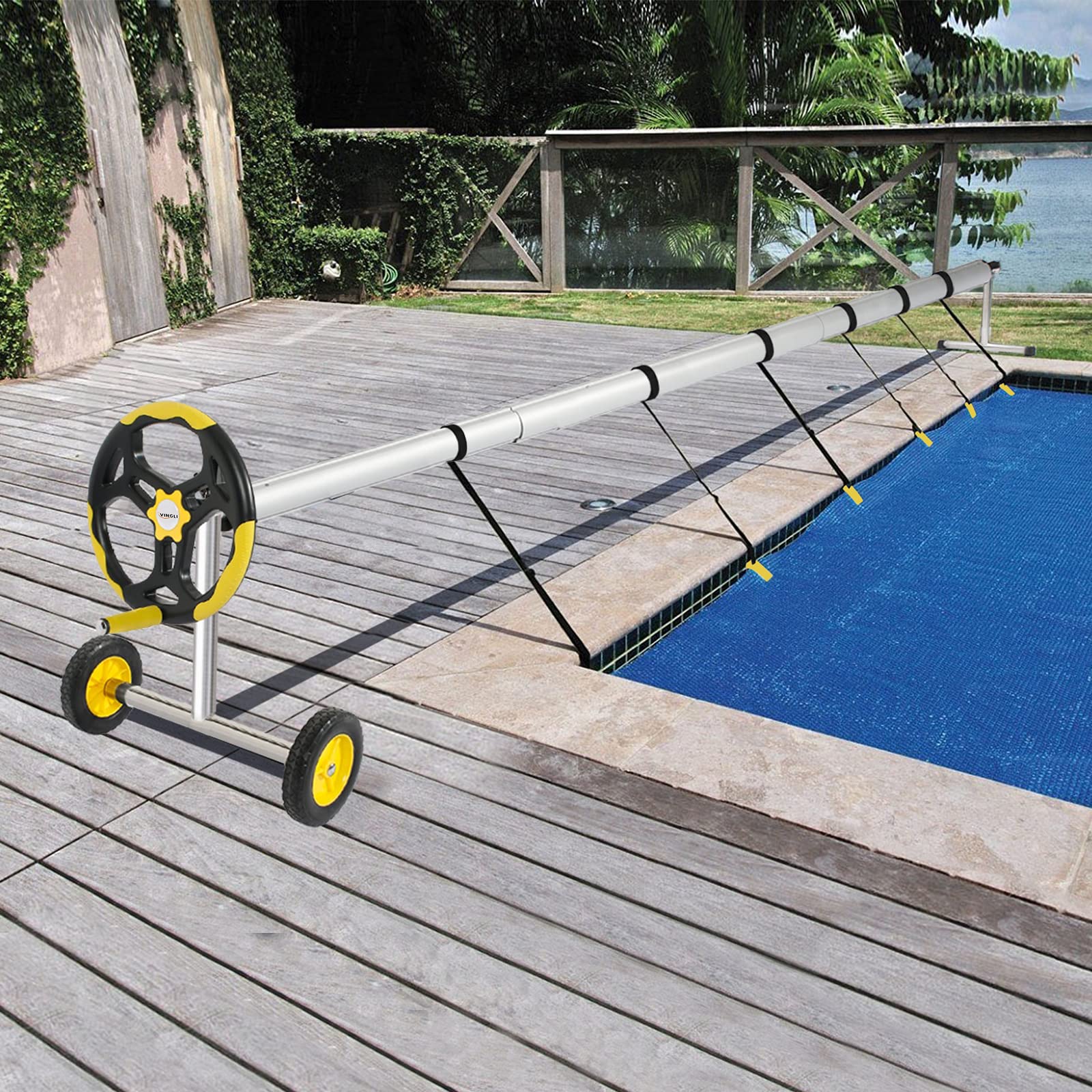 VINGLI Pool Cover Reel Set Pool Reel Embedded Straps with Clips, Pool Solar Cover Reel Attachment Kit,Including 8 Adhesive Nylon Straps, 12 Cord Plates,8 Buckles for In-ground Swimming Pool - Image 2