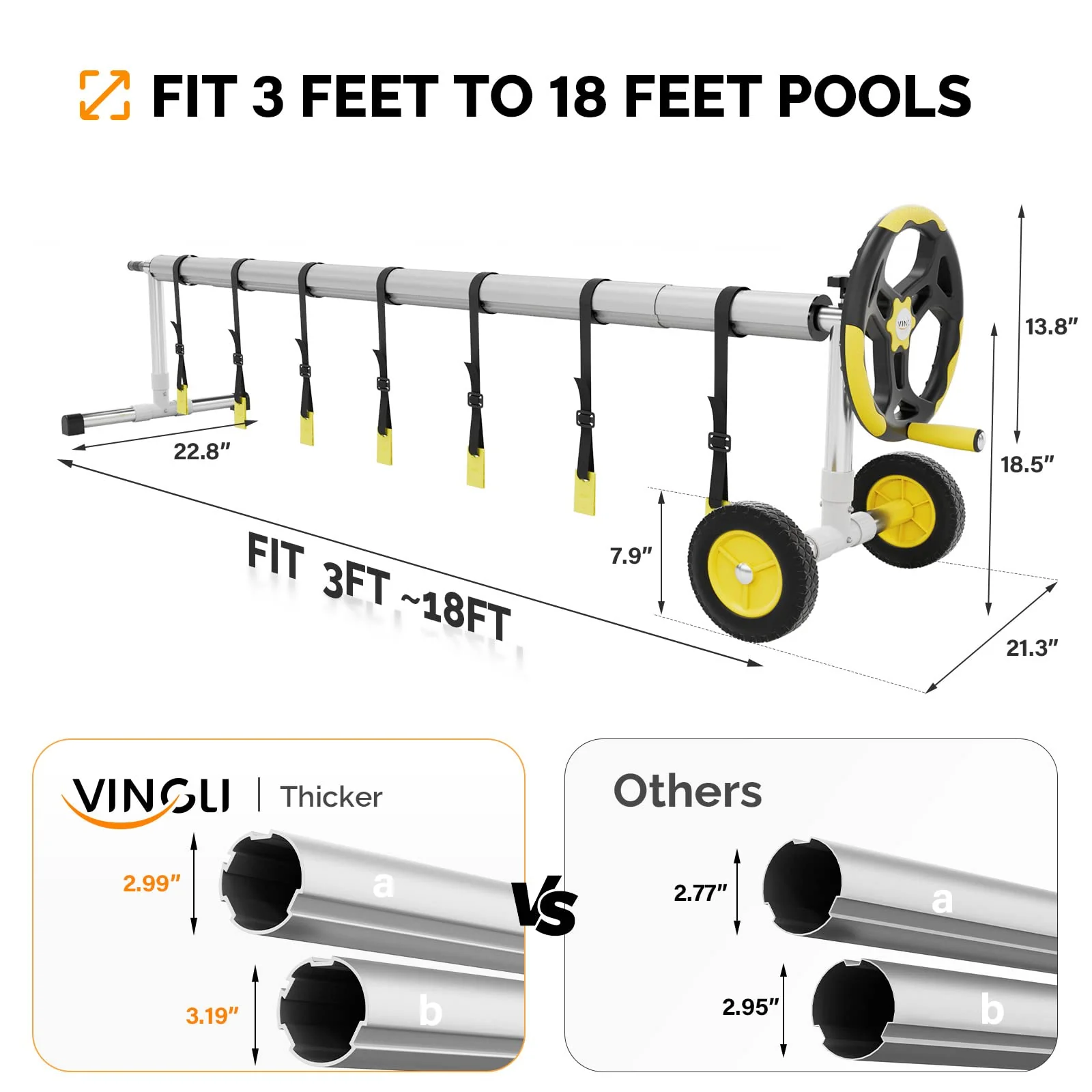 VINGLI Pool Cover Reel Set Solar Pool Cover Reel for Inground Swimming Pool, Aluminum Solar Swimming Inground Cover Blanket Reel (Upgrade) (14 FT) - Image 8