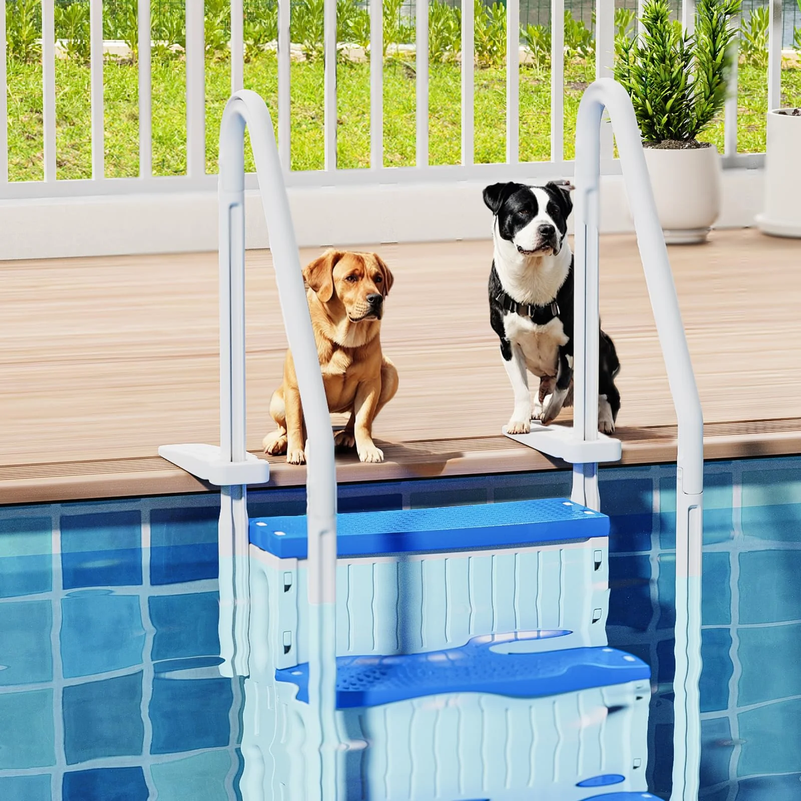 VINGLI Pool Ladder Heavy-Duty Safety Step for Above Ground Pools Stair Entry System with Handrails, White and Grey (White & Blue, 4 Steps) - Image 2