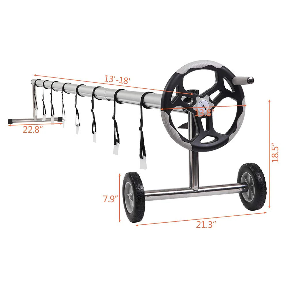 VINGLI Pool Reel Cover Set 18 FT Solar Cover Roller for Inground/Outdoor Swimming Pool Solar Cover Reel Well Made Aluminum Blanket Reel (Gray) - Image 2