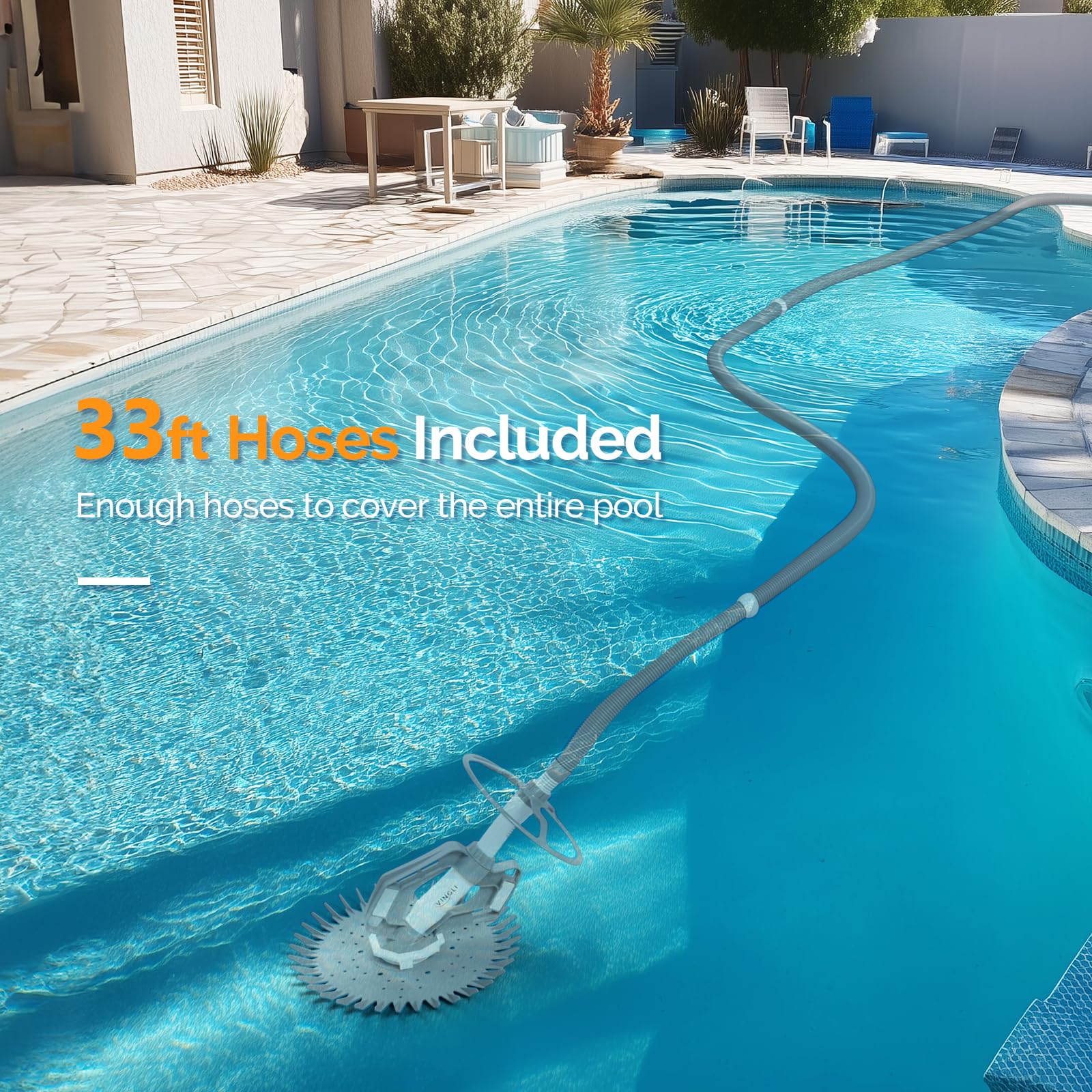 VINGLI Pool Vacuum Cleaner Automatic Sweeper Swimming Pool Creepy Crawler Vacuum with 33FT Hoses (Gray&White) - Image 3