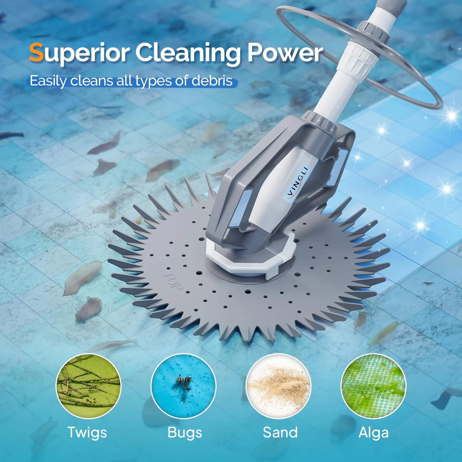 VINGLI Pool Vacuum Cleaner Automatic Sweeper Swimming Pool Creepy Crawler Vacuum with 33FT Hoses (Gray&White) - Image 9