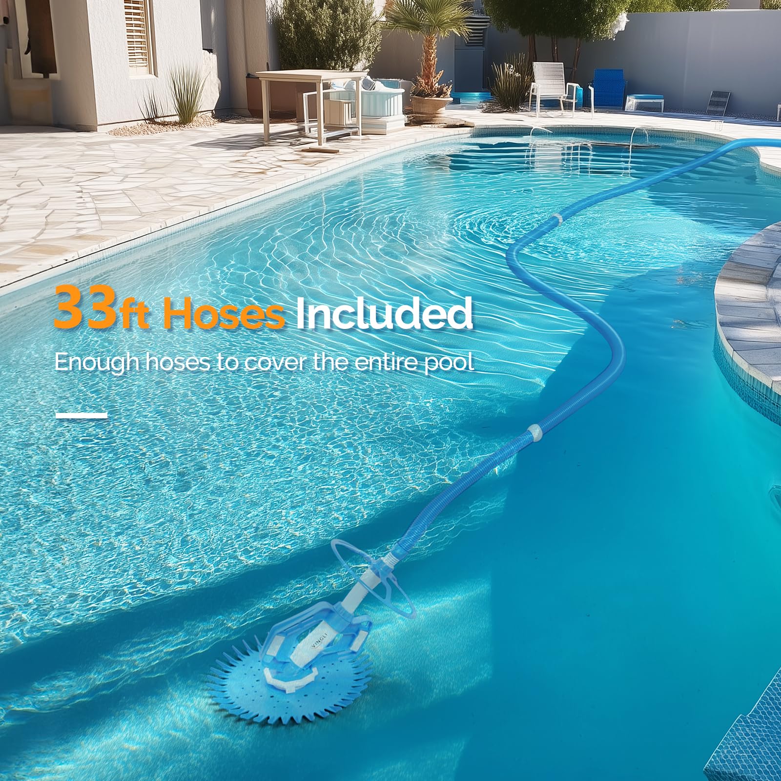 VINGLI Pool Vacuum Cleaner Automatic Sweeper Swimming Pool Creepy Crawler Vacuum with 33FT Hoses (Light Blue&White) - Image 3