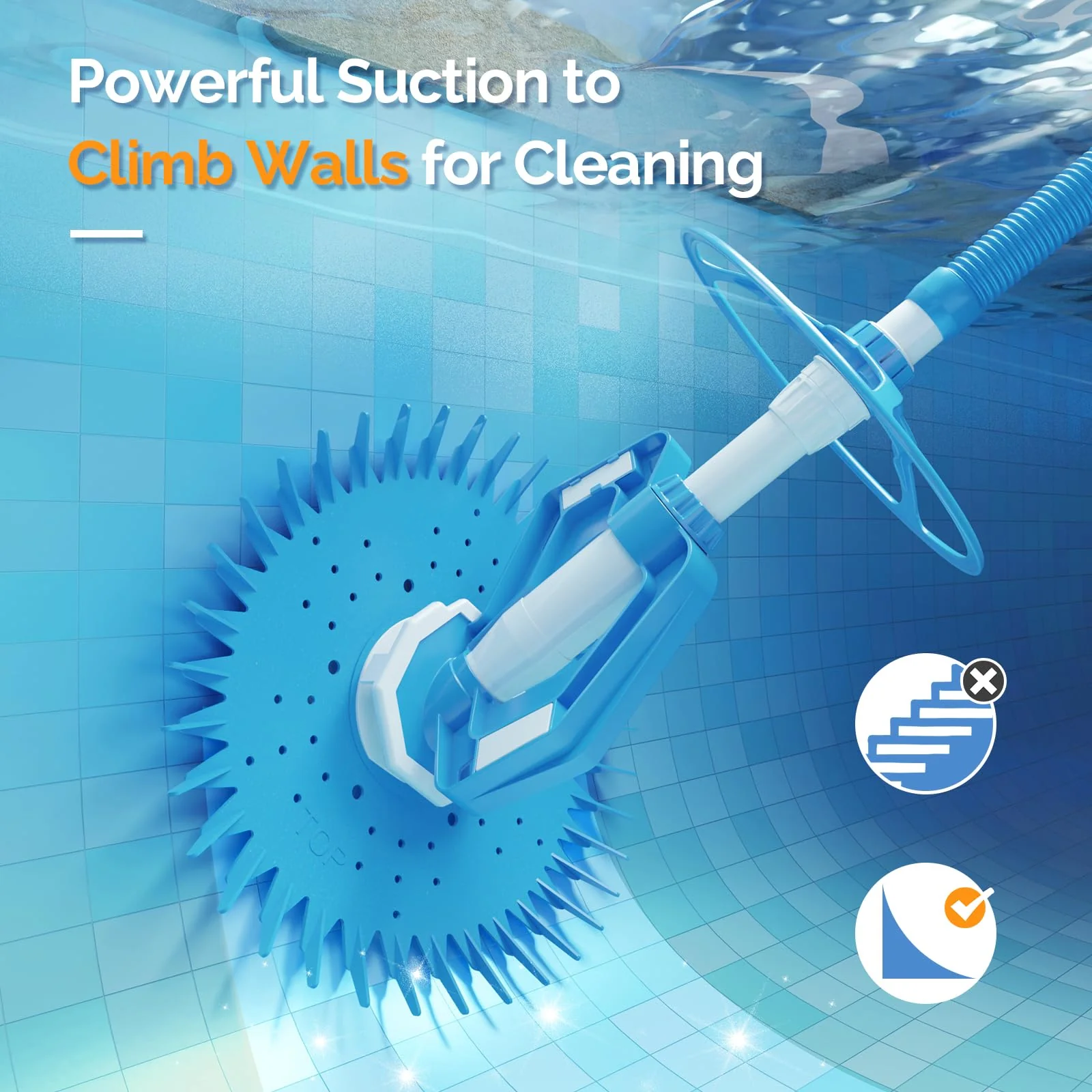 VINGLI Pool Vacuum Cleaner Automatic Sweeper Swimming Pool Creepy Crawler Vacuum with 33FT Hoses (Light Blue&White) - Image 7