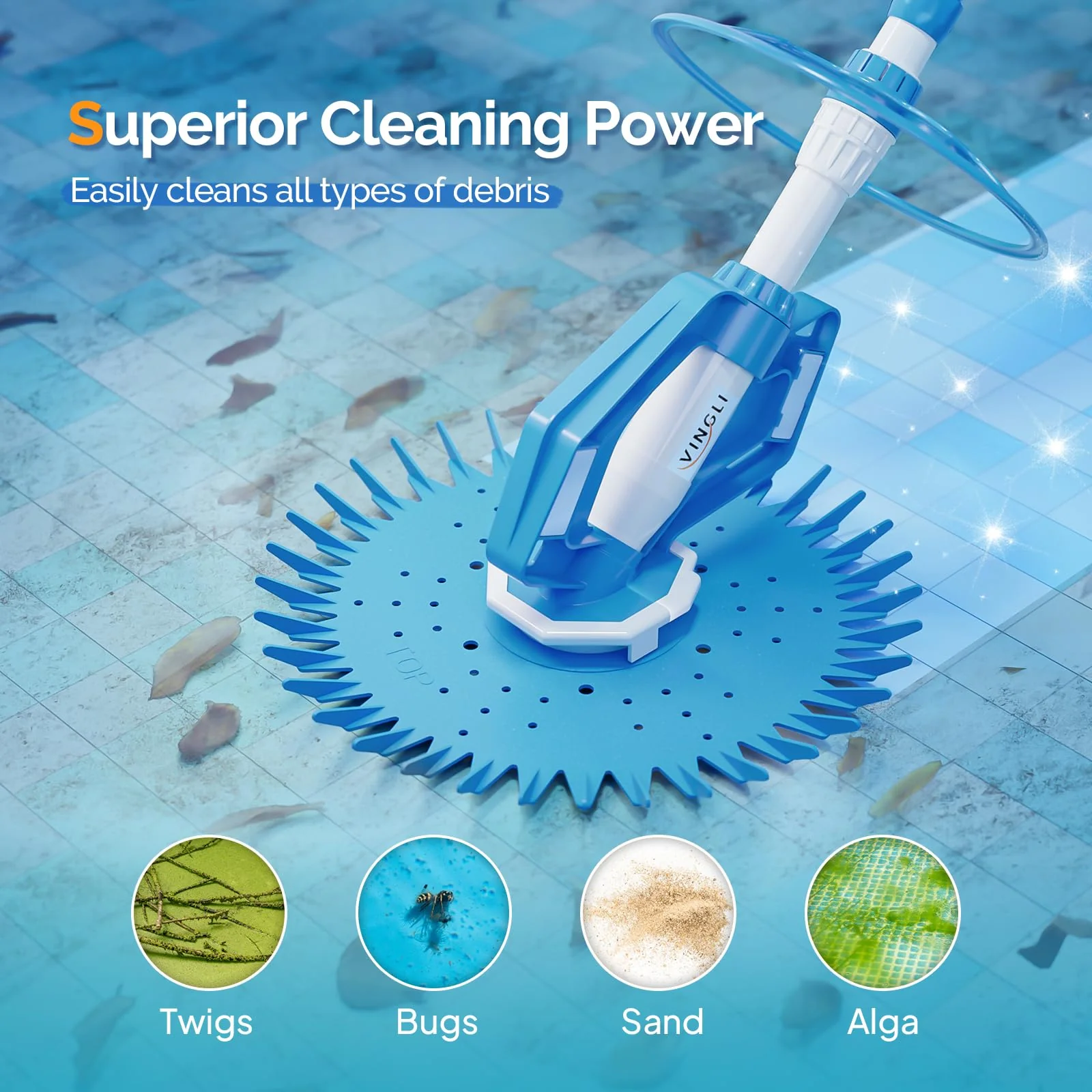 VINGLI Pool Vacuum Cleaner Automatic Sweeper Swimming Pool Creepy Crawler Vacuum with 33FT Hoses (Light Blue&White) - Image 9