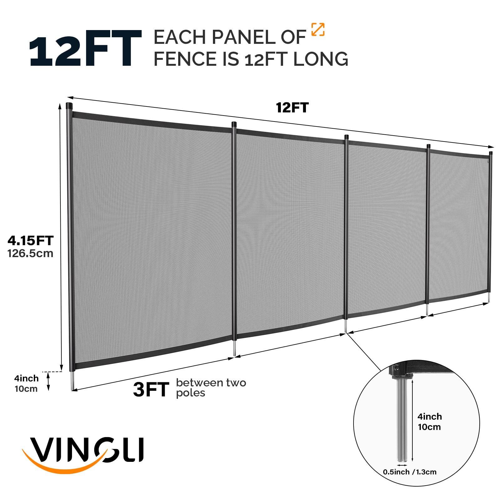 VINGLI Swimming Pool Fence 4Ft x 108Ft, Ground Safety Fencing, Black - Image 6