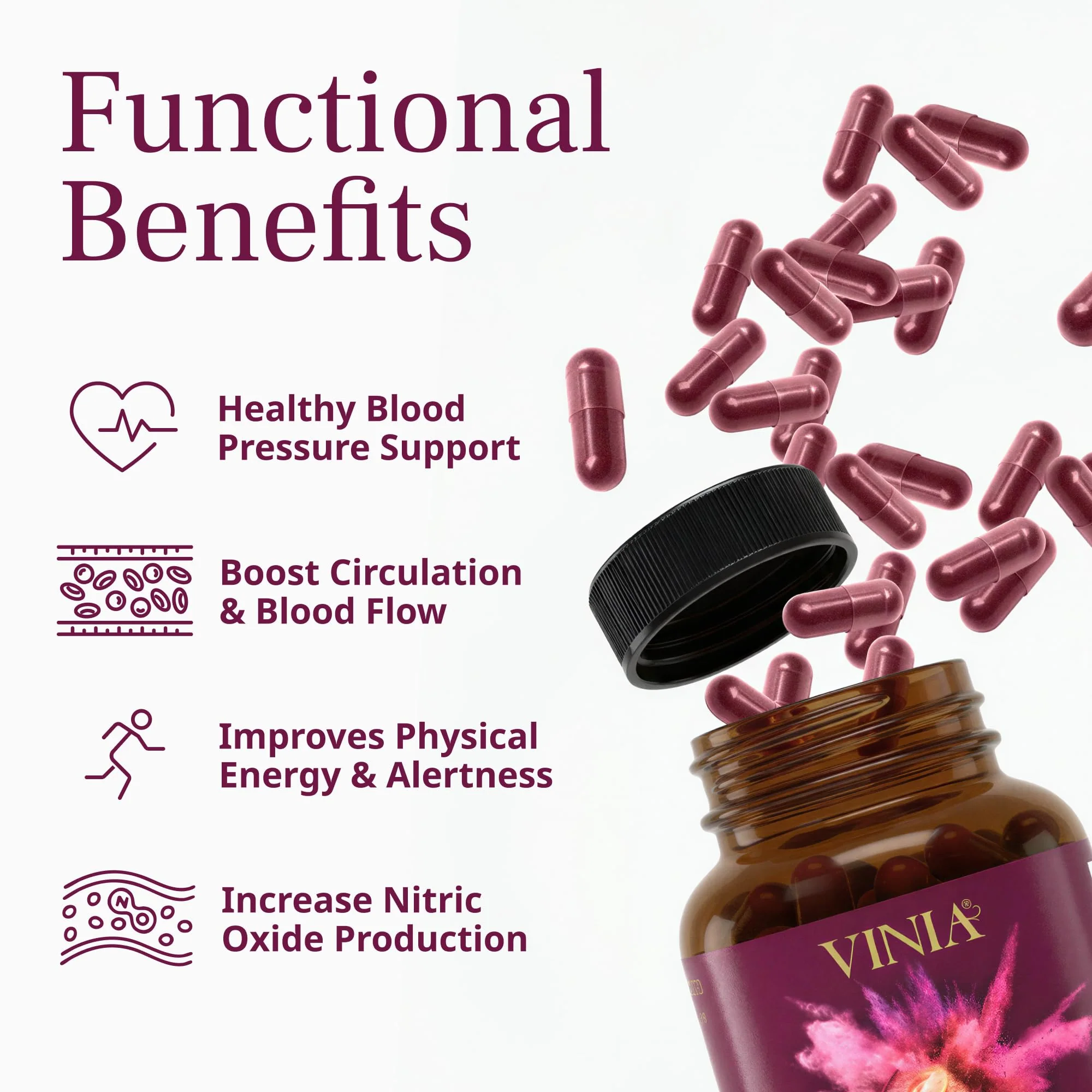 VINIA Piceid Resveratrol Supplement Capsules. Increases Blood Flow and Nitric Oxide. Blood Pressure and Heart Health Support | Antioxidant from Red Grapes | Non-GMO, 60 Count - Image 2