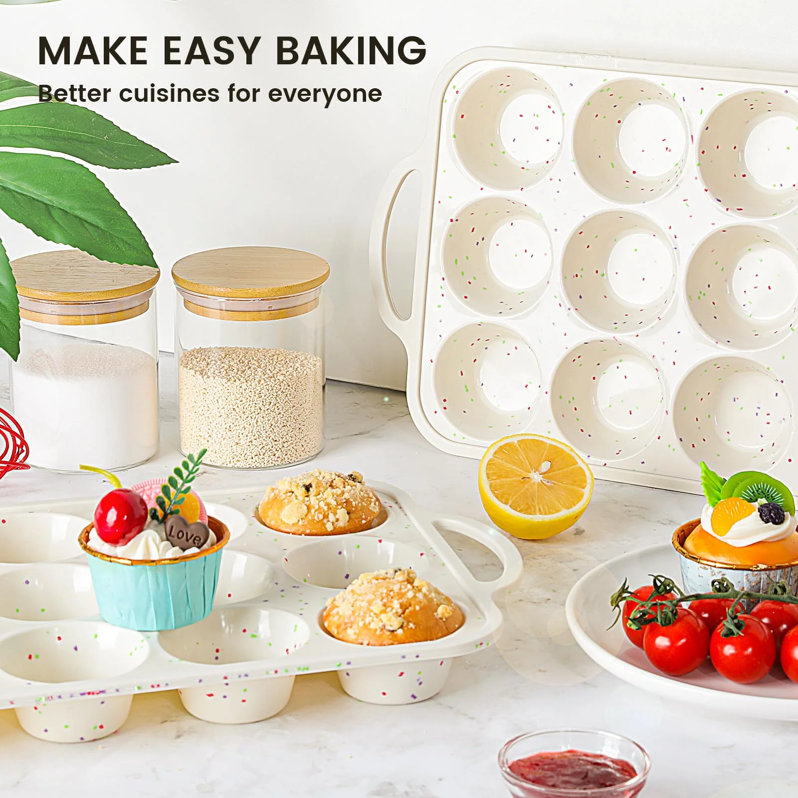 Vinino 2Pack Silicone Muffin Pan for Baking with Metal Reinforced Frame, Regular 12 Cup and Jumbo 6 Cup Nonstick Cupcake Pan Set, BPA Free Silicone Muffin Tray Molds for Oven Dishwasher Safe - Image 3