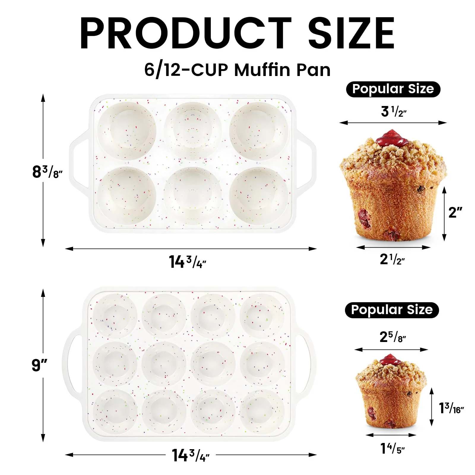 Vinino 2Pack Silicone Muffin Pan for Baking with Metal Reinforced Frame, Regular 12 Cup and Jumbo 6 Cup Nonstick Cupcake Pan Set, BPA Free Silicone Muffin Tray Molds for Oven Dishwasher Safe - Image 5