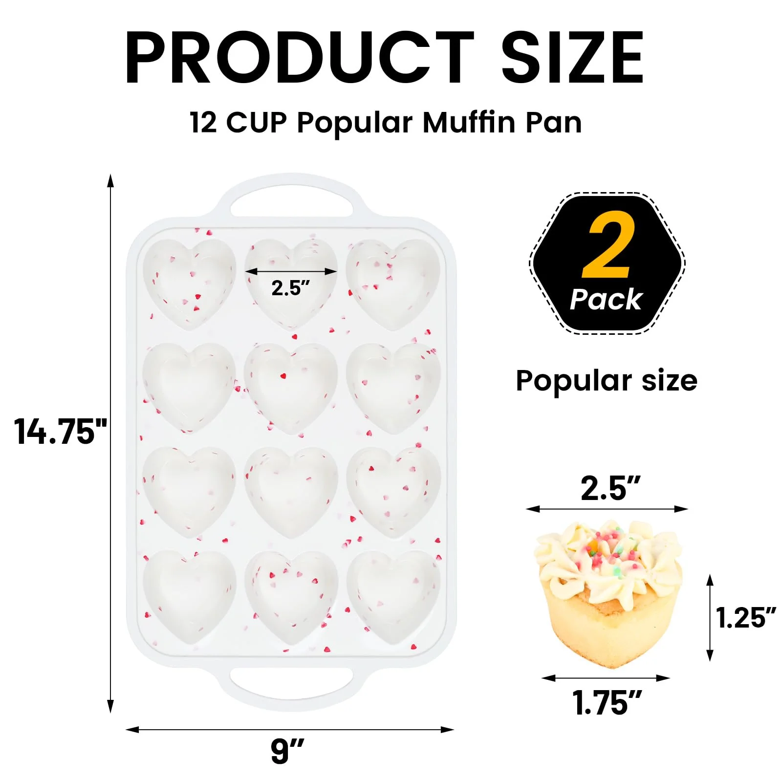 Vinino Silicone Heart Shaped Muffin Pan with Metal Reinforced Frame, 2 Pack Cupcake Pan, Silicone Heart Mold for Baking, Chocolate Bar and Egg Bites, Dishwasher Safe - Image 5