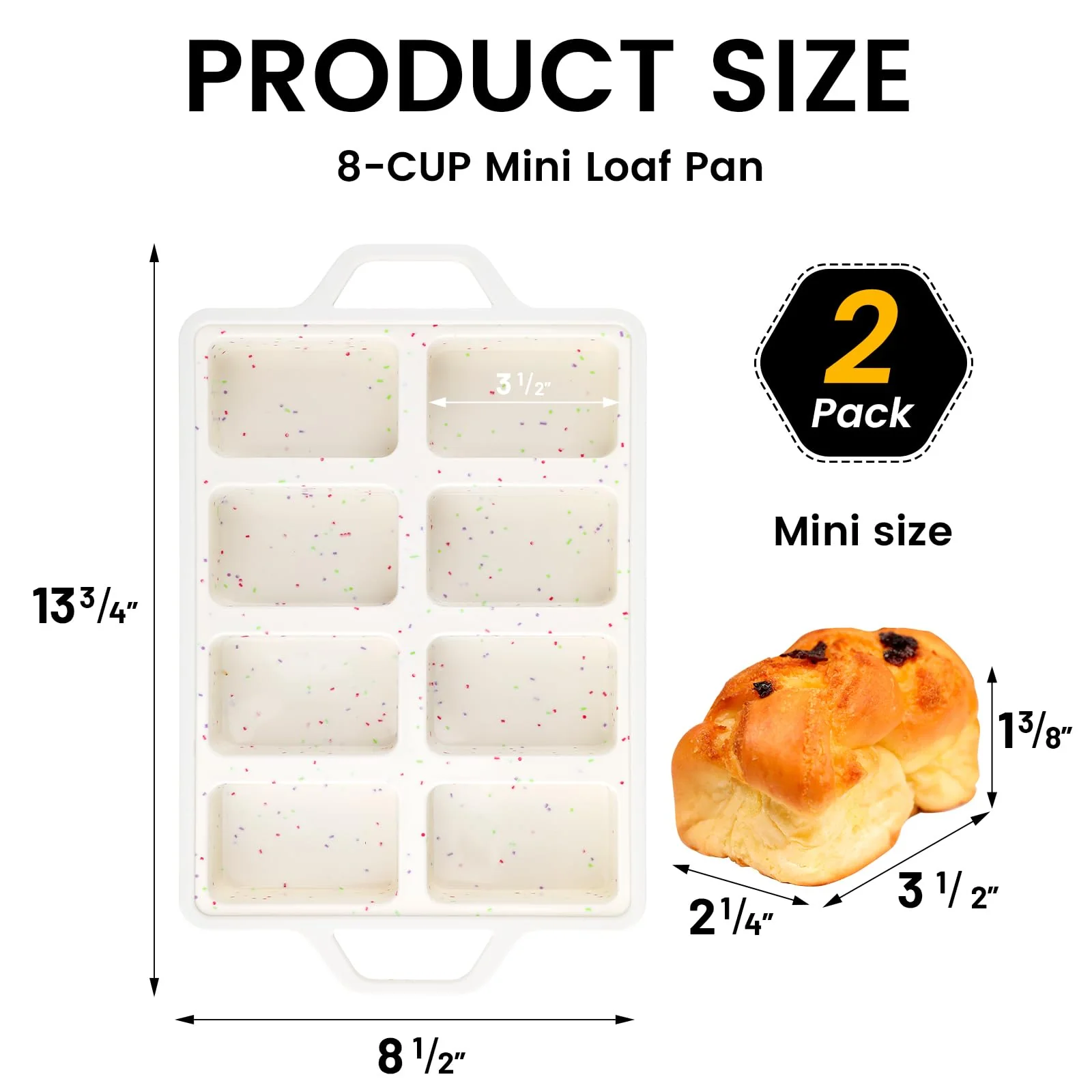 Vinino Silicone Mini Loaf Pans with Metal Reinforced Frame-2 Pack, Non-stick Silicone Bread Pan for Baking 8-Cavity, Tiny Banana Bread Set, Dishwasher Safe Brownie Pan-Cream - Image 4