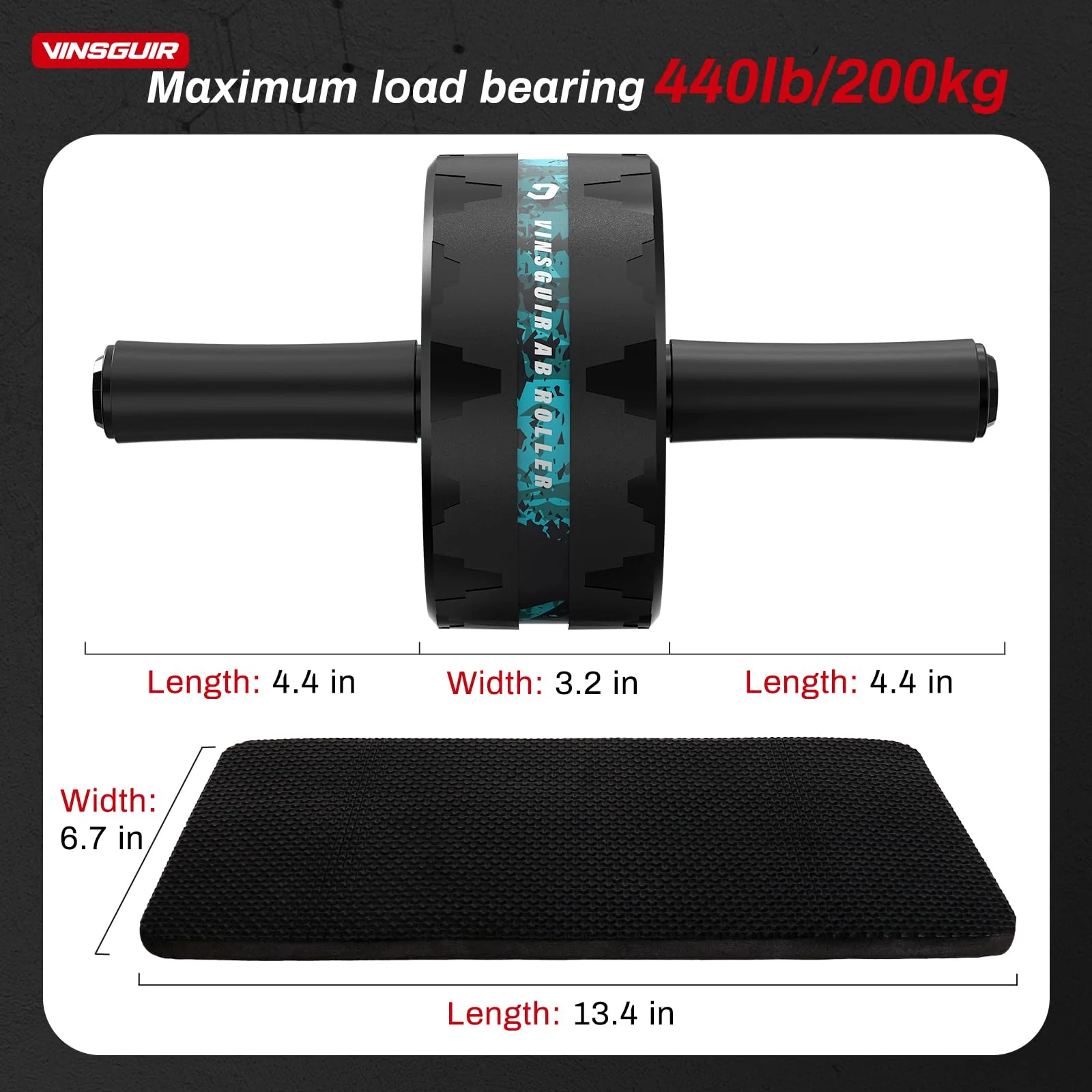 VINSGUIR Ab Roller Wheel, Abs & Core Workout Equipment for Home Gym with Knee Pad Accessories, Abdominal Wheel for Full-body Strength Training (Lake Blue and Blak) - Image 3
