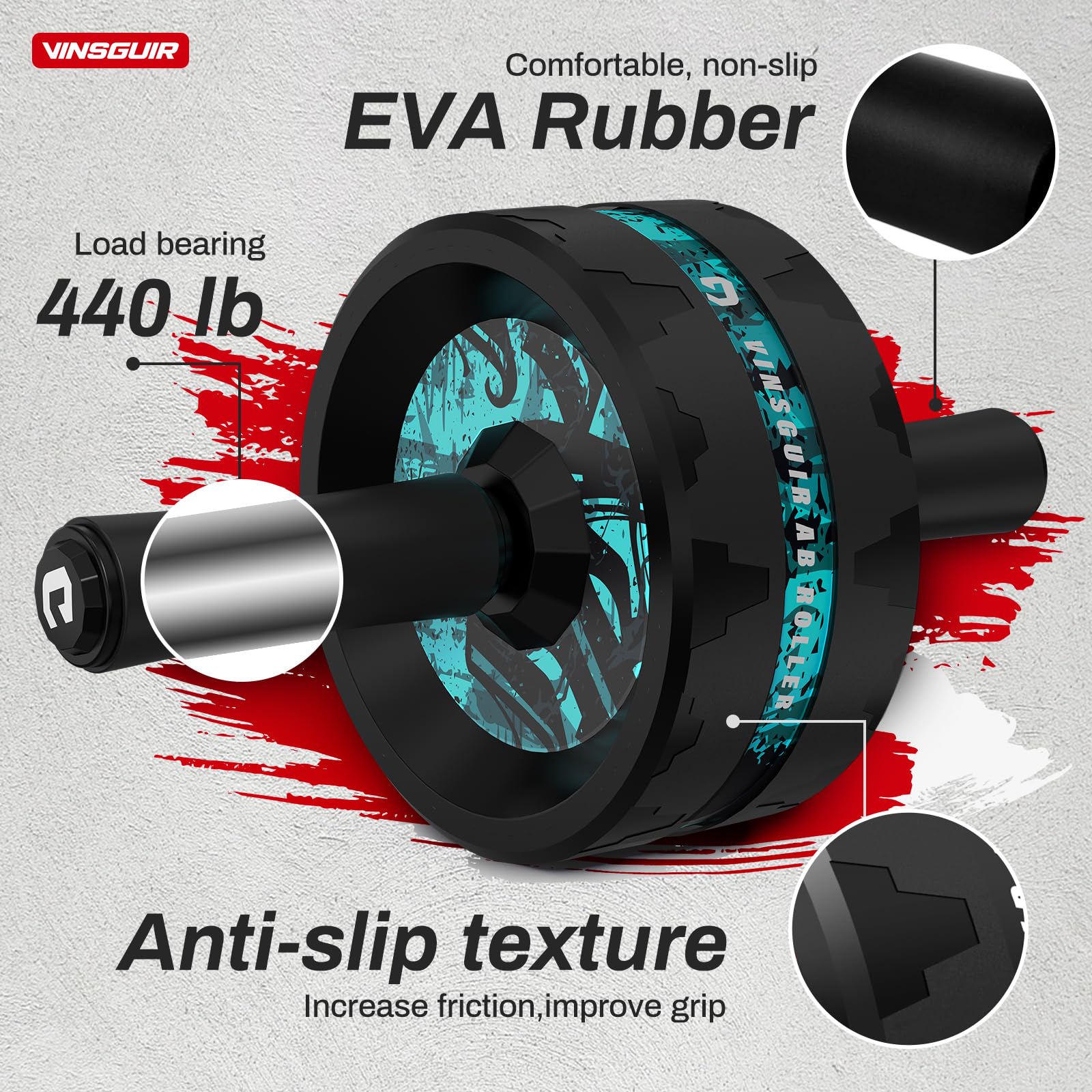 VINSGUIR Ab Roller Wheel, Abs & Core Workout Equipment for Home Gym with Knee Pad Accessories, Abdominal Wheel for Full-body Strength Training (Lake Blue and Blak) - Image 4