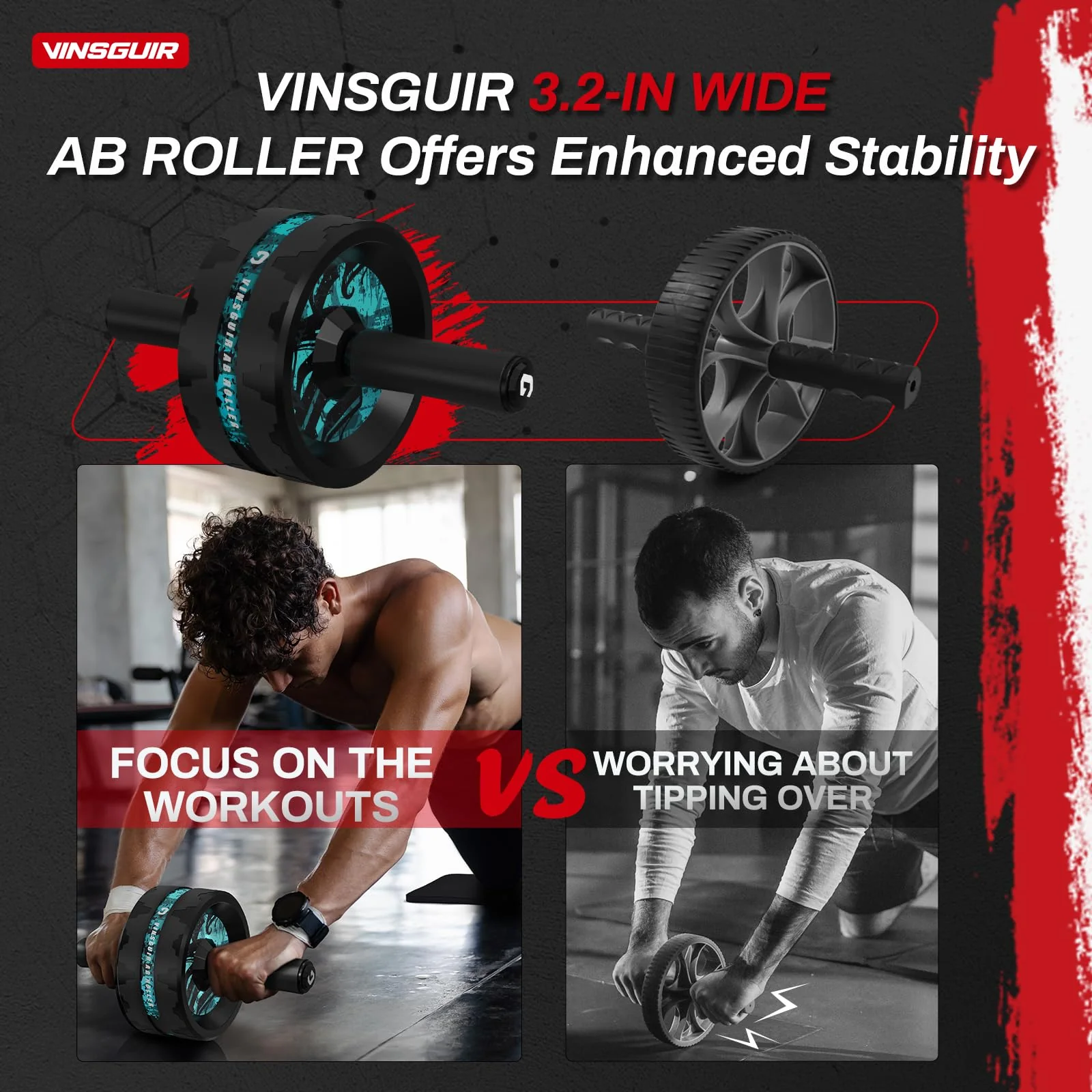 VINSGUIR Ab Roller Wheel, Abs & Core Workout Equipment for Home Gym with Knee Pad Accessories, Abdominal Wheel for Full-body Strength Training (Lake Blue and Blak) - Image 6